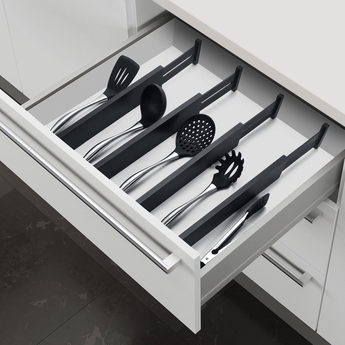 4 Pack Bamboo Drawer Dividers, Adjustable Length from 12 Inch to 17 Inch, Expandable Kitchen Drawer Organizer, Drawer Organization Separators for Clothes, Kitchen, Bedroom, Dresser, Office (Black)