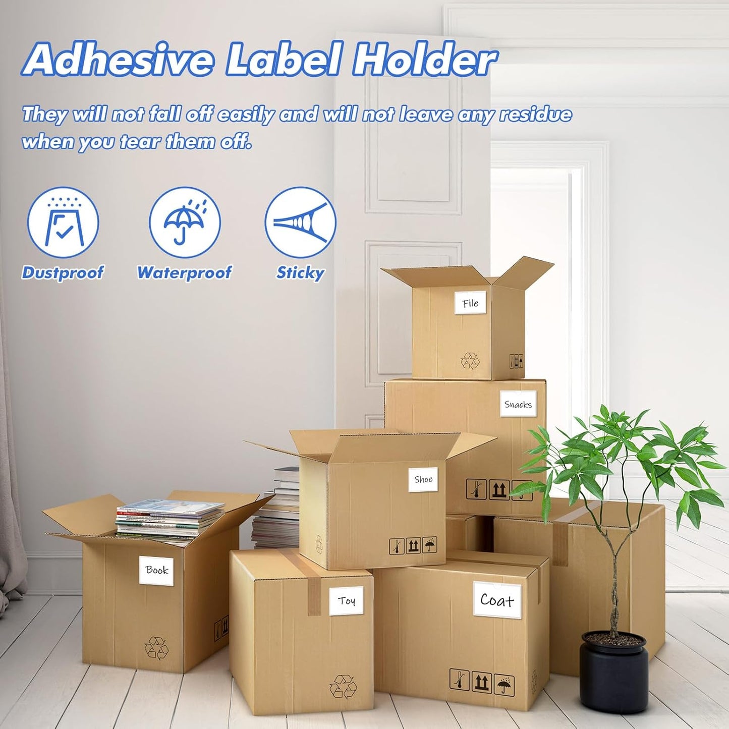 Circloophs 100 Packs Self Adhesive Index Card Pockets for 5”x 7” Card, Adhesive Label Holders with Top Open – 5.7”x 7.3” Clear Adhesive Label Pockets for Storage Bins, Locker, Shelves, Library, Office