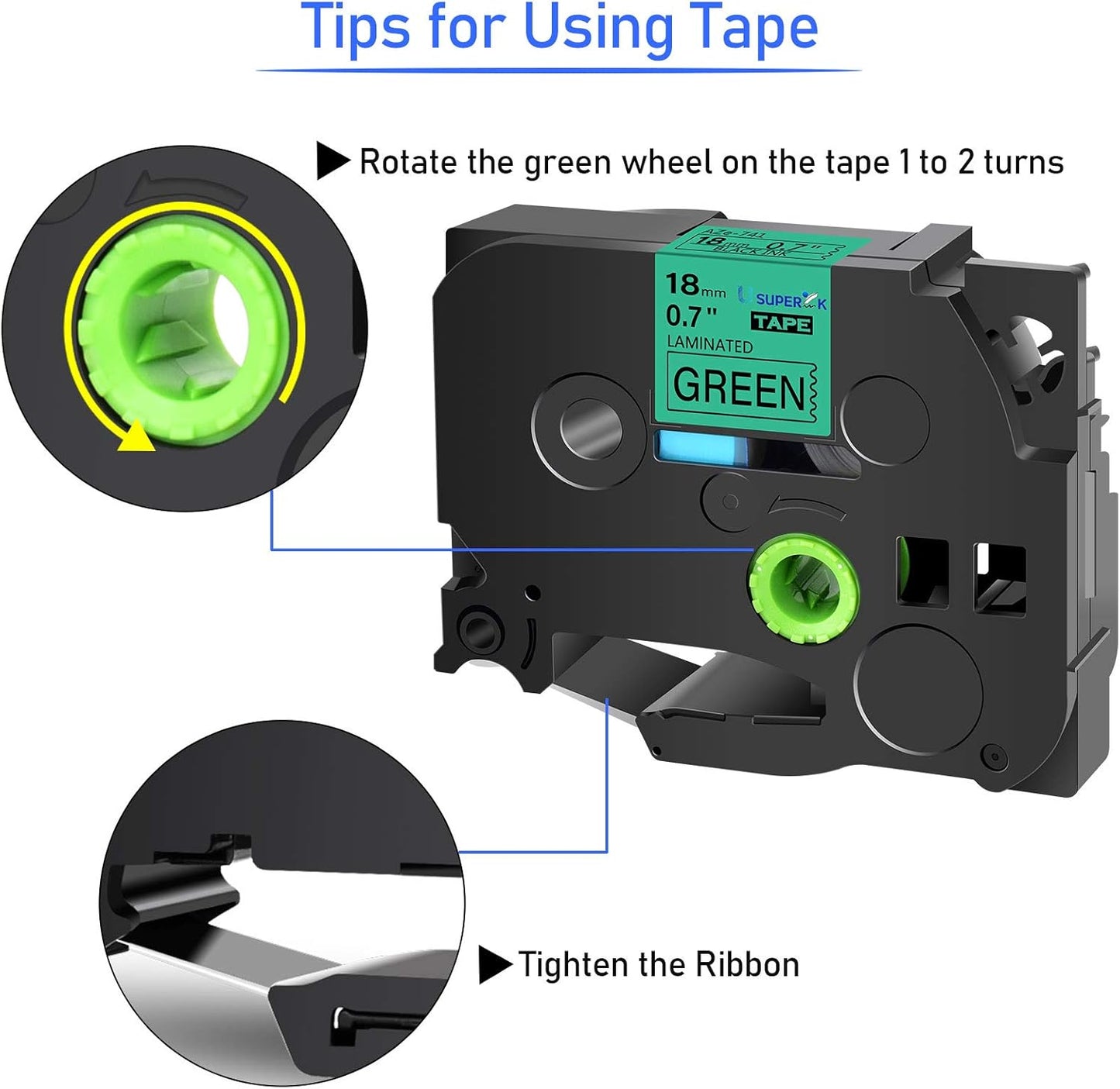 6PK Compatible for Brother P-Touch Label Maker Tape TZe-741 TZ-741 TZe741 TZ741 Black on Green 18mm 3/4 inch 0.7'' x 26.2ft Laminated TZe TZ Label Tape for PT-H500 PT-910BT PT-530 PT-550