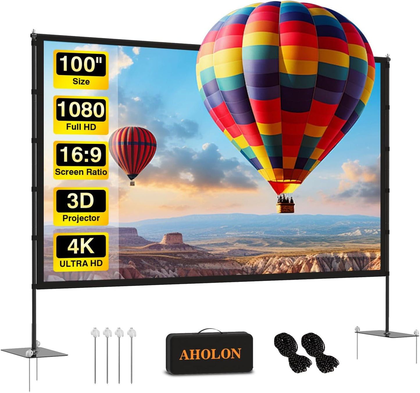 Outdoor Projector Screen with Stand - 100 Inch Portable Projector Screen Indoor and Outdoor Projector Screens 16:9 5K HD Wrinkle Free Lightweight Movie Screen with Carry Bag,Enioy Movie Nights