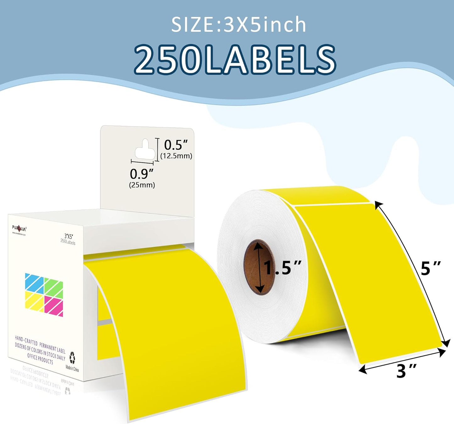 PARLAIM 3 X 5 Inch 1000Per/4Rolls Rectangle Inventory Color Coding Labels,Roll Square Label Stickers for Home (Yellow)