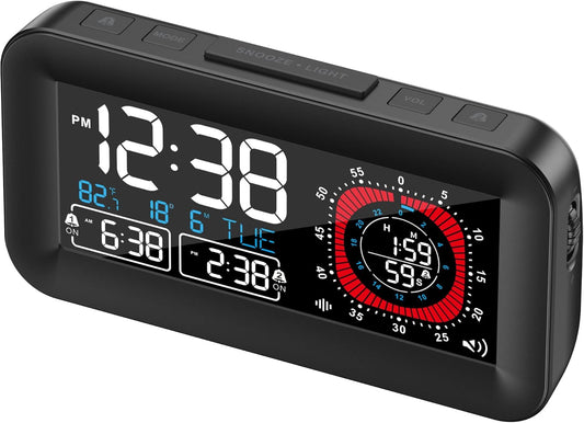 Digital Dual Alarm Clock for Bedroom,Visual Timer Clock for Kids,Dual Display Countdown Stopwatch Timer Dual Alarm Clock, Time Management Station for Homeschooling Teaching Home Kitchen Office (Black)