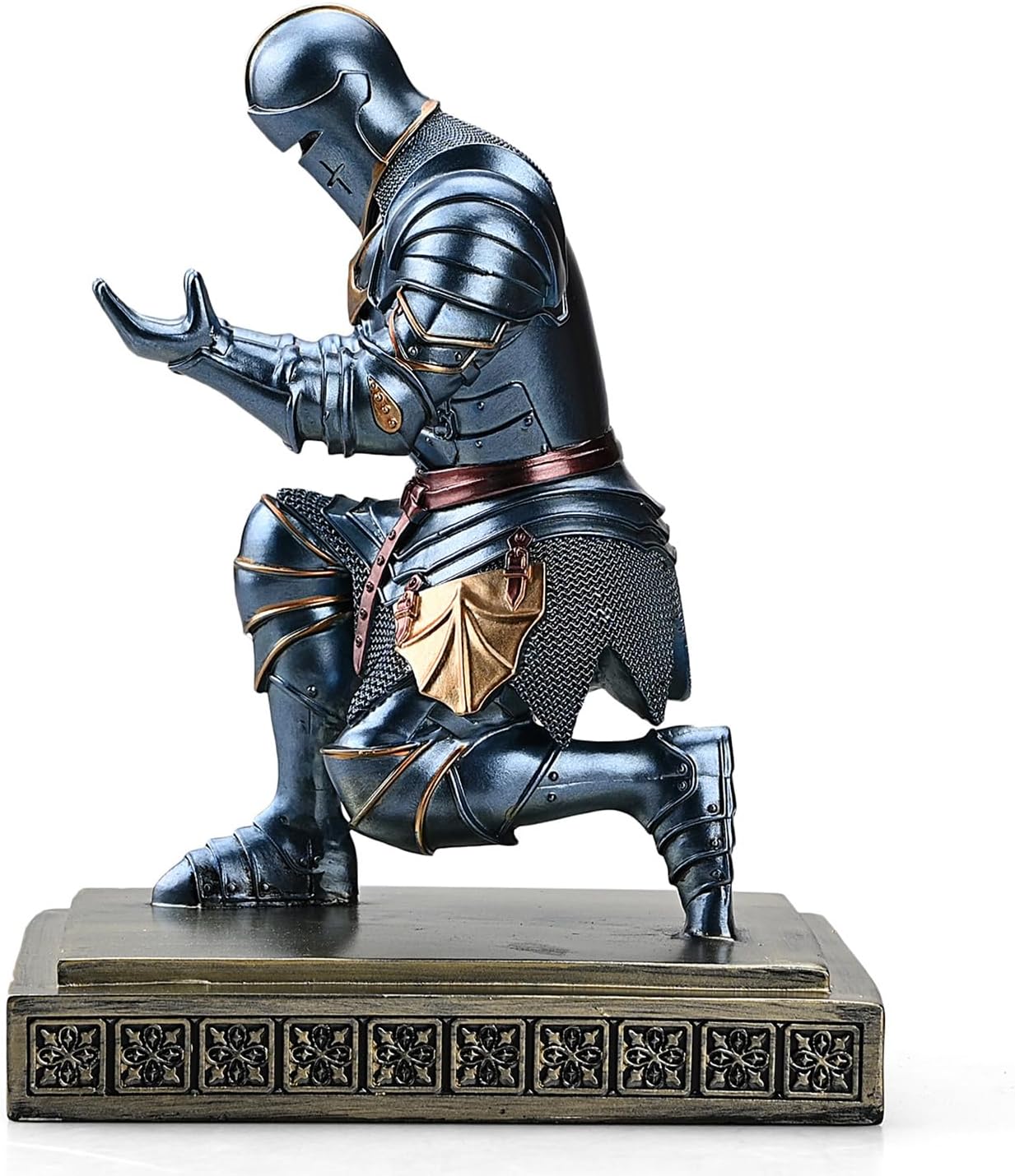 Medieval Armored Warrior Knight Pen Holder Desk Organizers and Accessories Resin Pencil Holder Paperweight as Gift with a Cool Letter Opener for Desk (Blue)