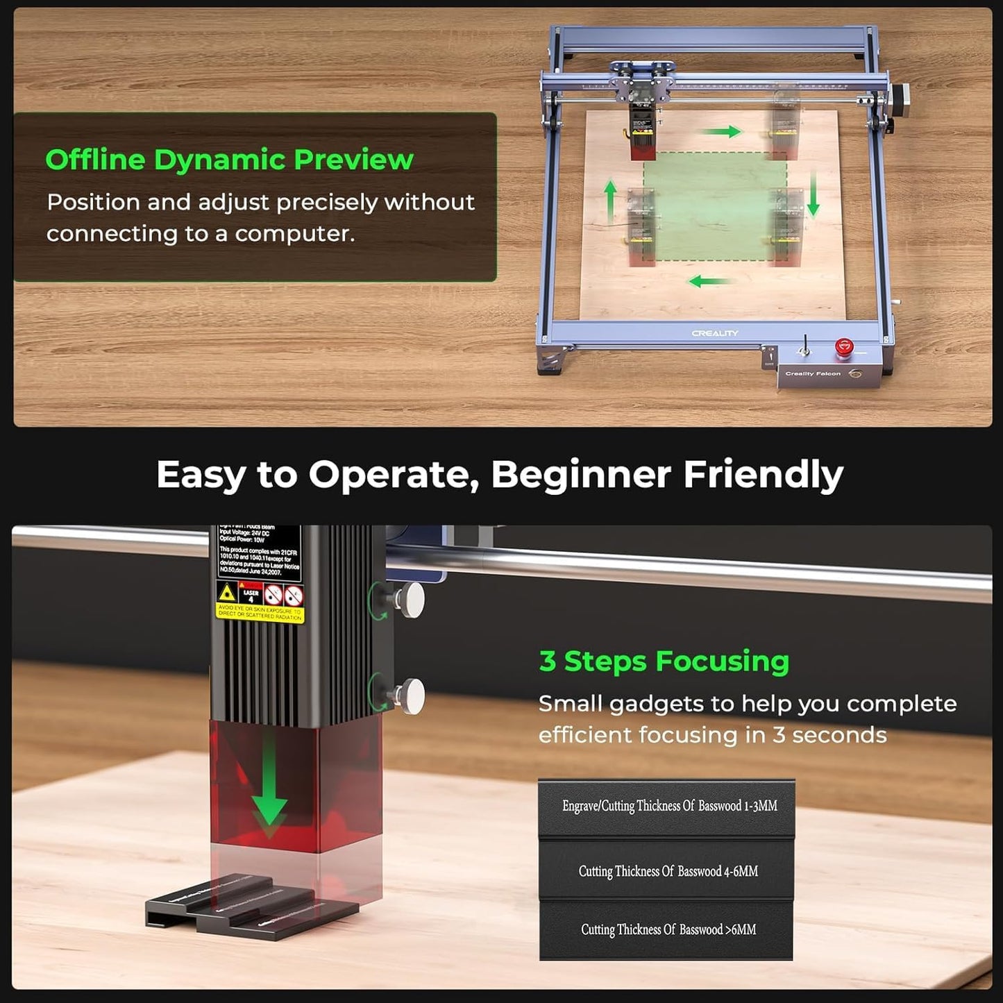 CREALITY FALCON 10w Laser Engraver with Air Assist, Laser Engraving Machine with Rotary Roller, 72W High Precision Laser Cutter and Engraver for Wood, Metal, Acrylic, Cylindrical Objects, Tumblers