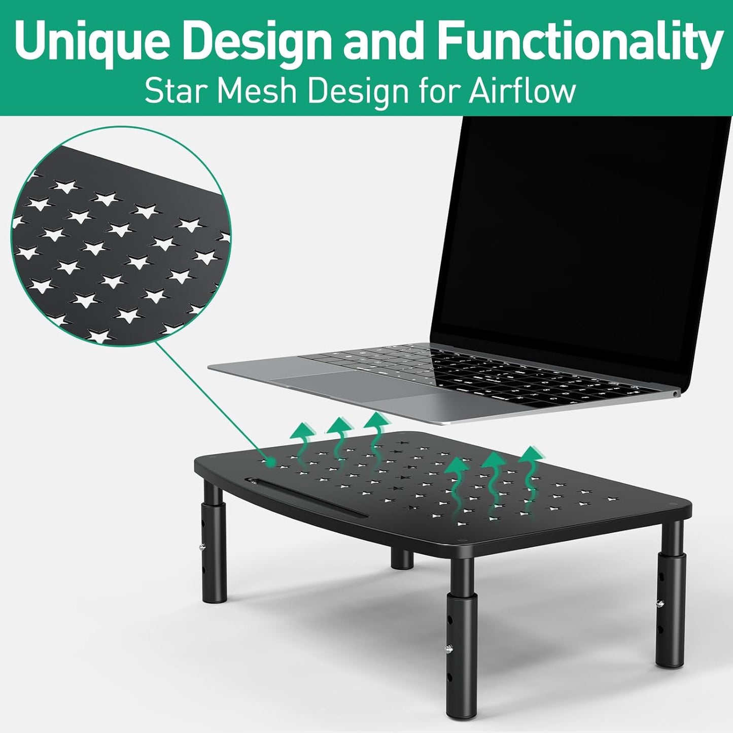 Zimilar 2 Pack Monitor Stands, 3 Height Adjustable Riser for Laptop, Printer, iMac, PC, Premium Metal Stand for 2 Monitors