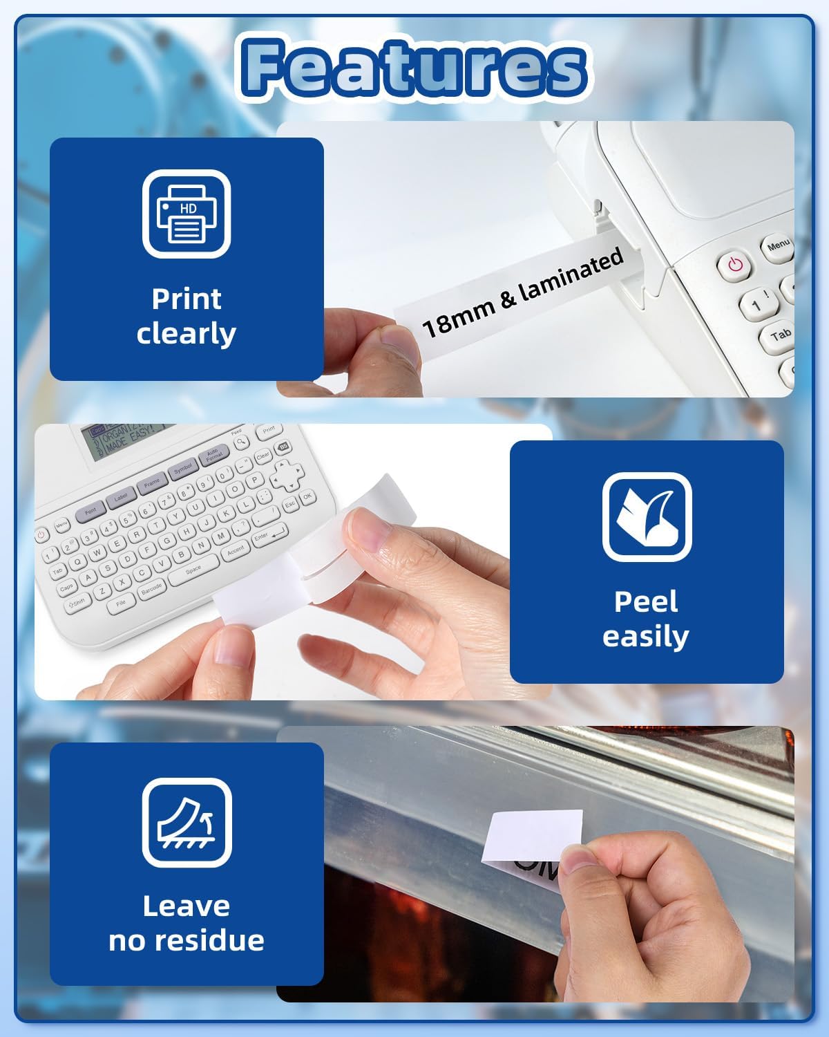 Label KINGDOM TZe-241 18mm Label Maker Tape Compatible with Brother PTouch, TZ Tape 18mm 0.7" Laminated White for Label Maker PT-D410 D400 PT-D600 PT-D610BT, 5 Pack