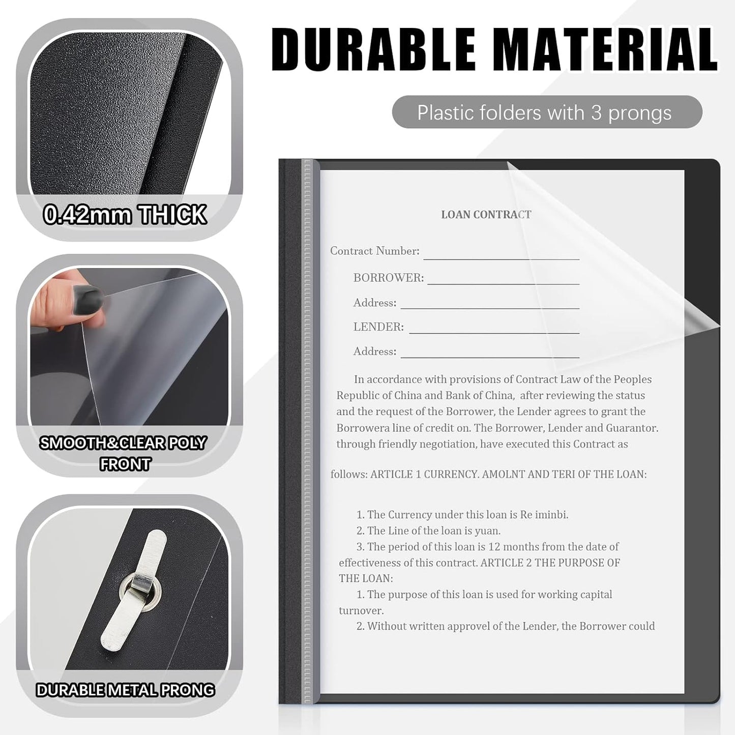 Teling 24 Pcs Clear Front Report Covers with 3 Prongs Presentation Folders Plastic Resume Portfolio Report Letter Size Presentation Binder for Paper Document School Office(Black)