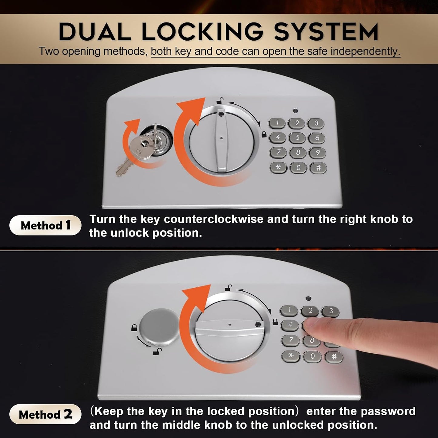 Dalmbox Portable Metal Safe Box with Digital Code Lock,Fire Resistant Storage for Documents, Fireproof Safe Box, Car, Home, Office and Outside, Black Box,Large