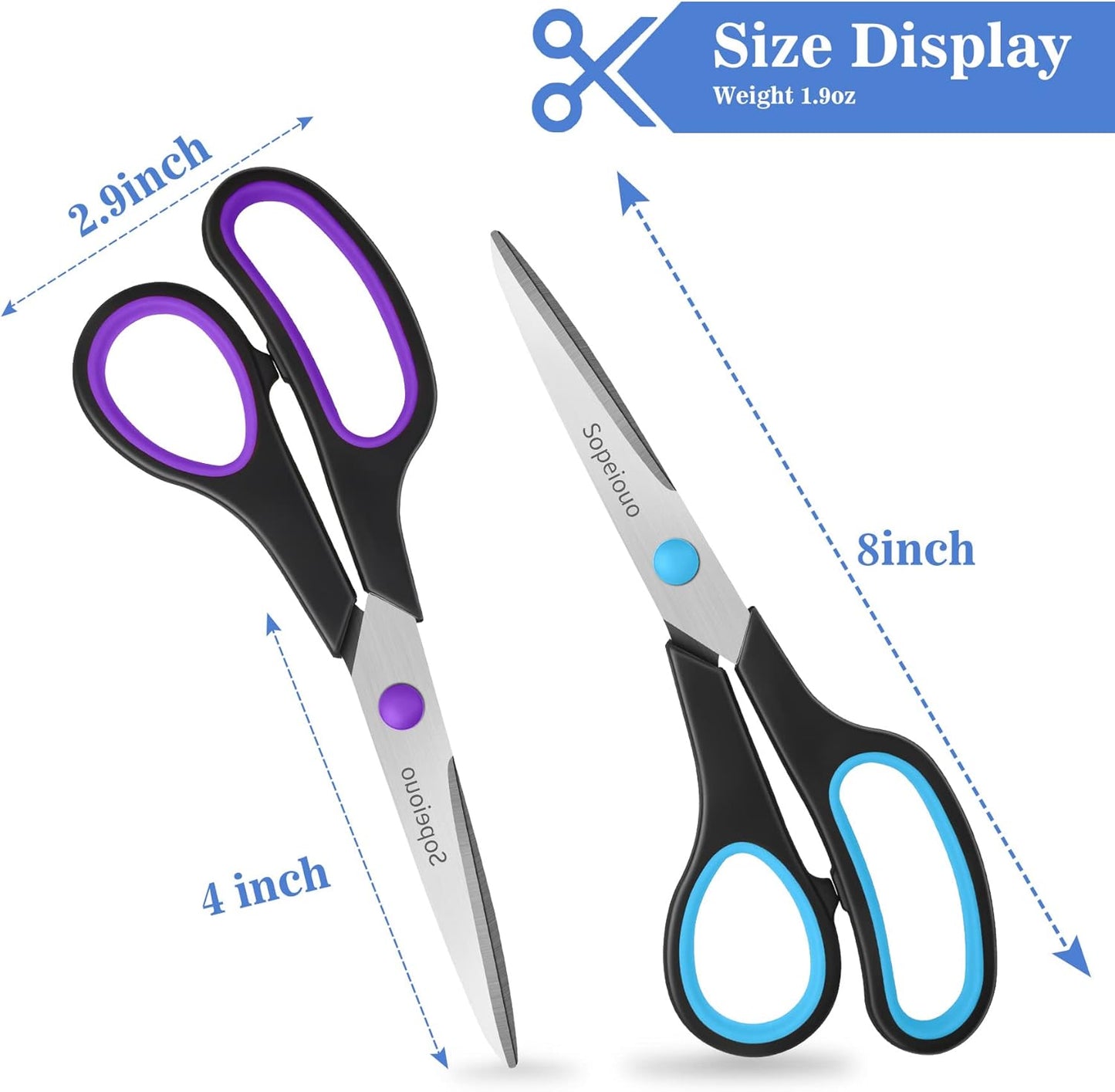 Scissors Set of 24-Pack, 8" Scissors All Purpose Comfort-Grip Handles Sharp Scissor for Office Home School Craft Sewing Fabric Supplies, High/Middle School Student Teacher, Right/Left Hand