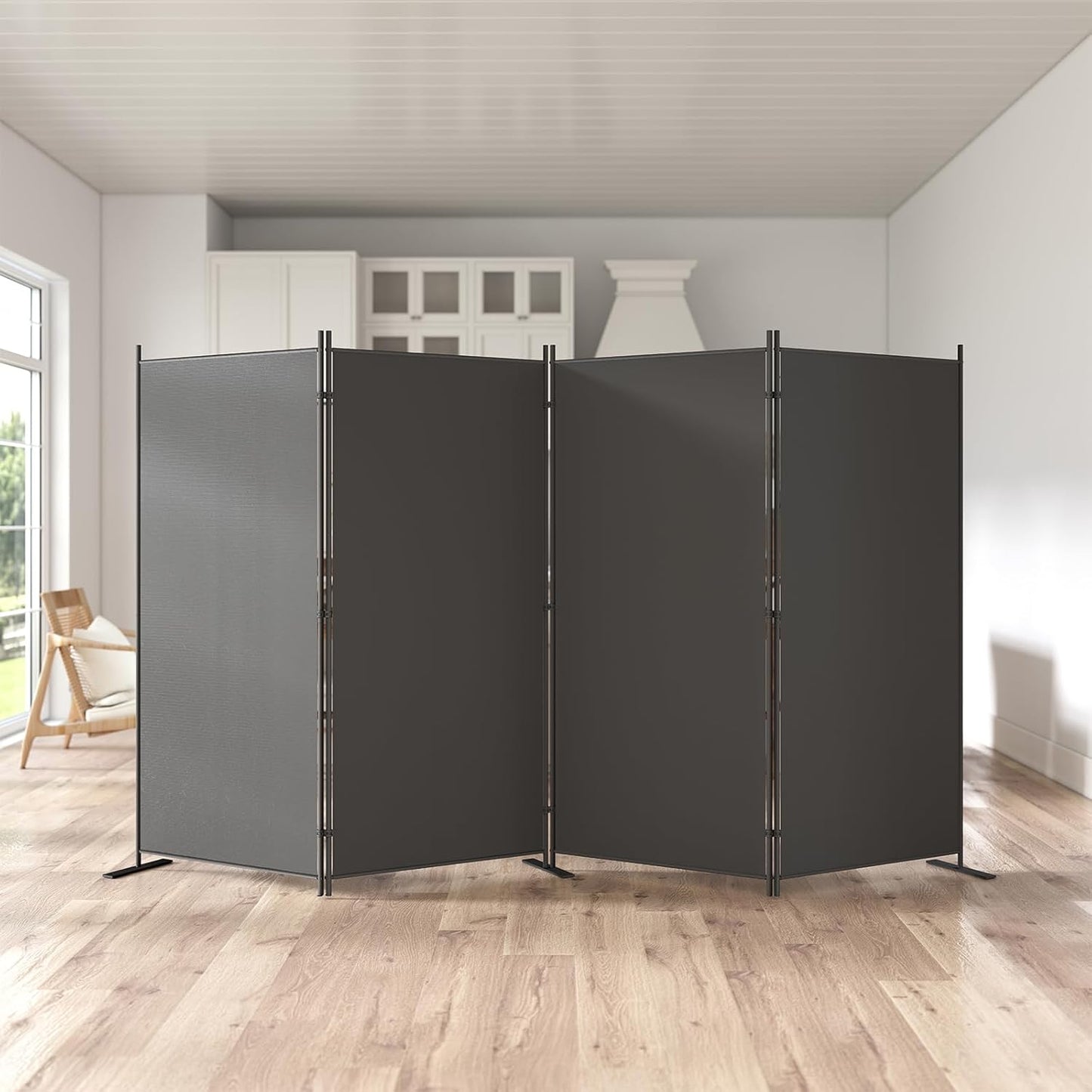 Helios&Hestia 4-Panel 6 ft Tall Indoor Folding Room Divider, Portable Privacy Screen, Freestanding Partition Separator, Temporary Wall Separation for Bedroom, Office, 136" W X 71" H, Dark Grey