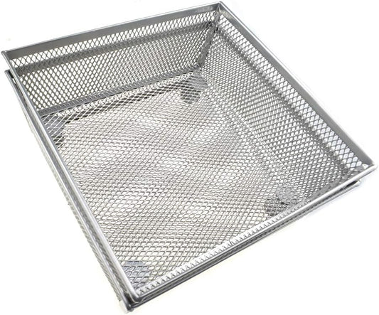 HAHIYO Stackable Mesh Tray Cup 6 x 6 x 2 inches Sturdy Container for Desk Drawer Organizer Collection for Home Office School kitchen Soft Foam Feet No Sharp Edges 2 Pack Silver