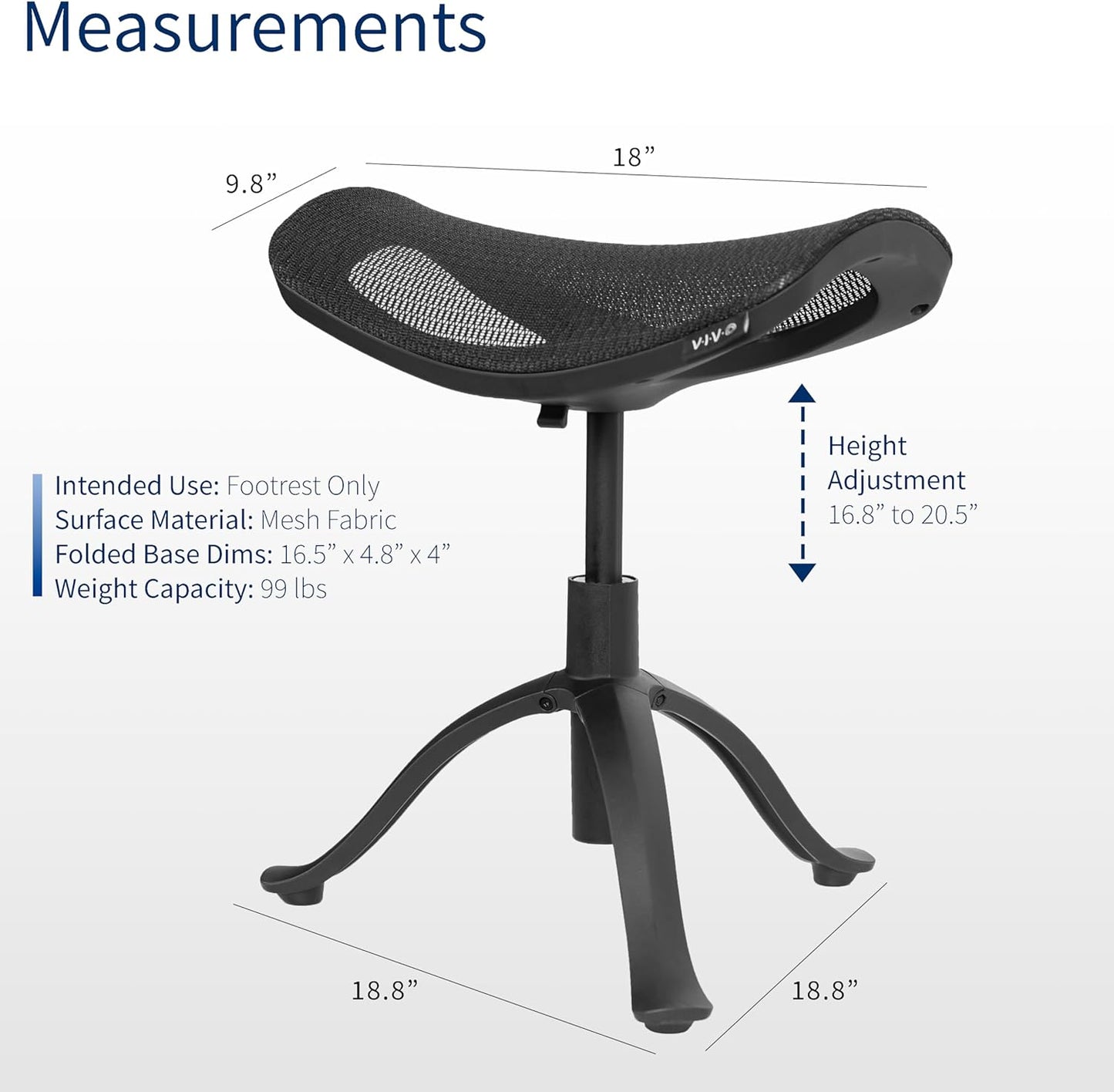 VIVO Under Desk Ottoman Foot Stool, Height Adjustable Elevated Office Leg Rest, Black, CHAIR-FR01