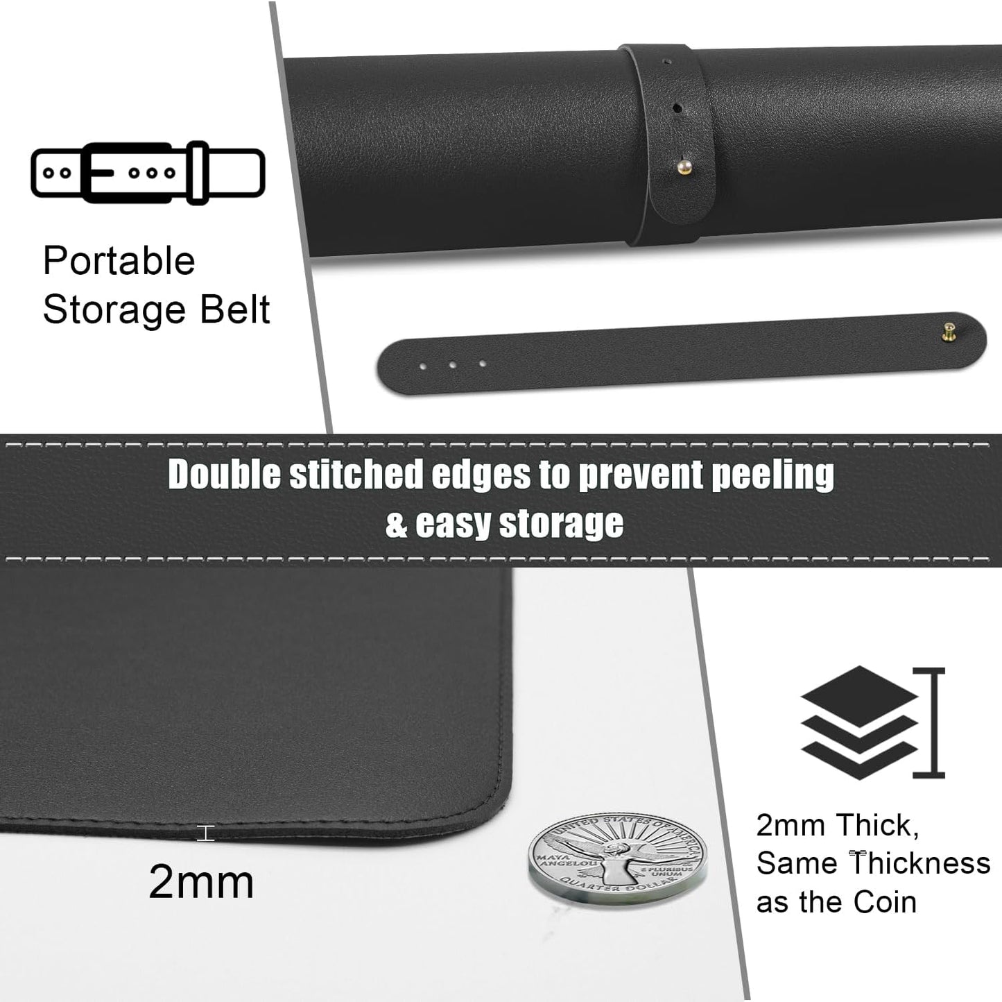 Non Slip Desk Mat, 31.5" x 15.7" PU Leather Desk Pad, Cork Desk Mat for Desktop, Desk Pad for Keyboard and Mouse, Ideal for Office and Home, Black