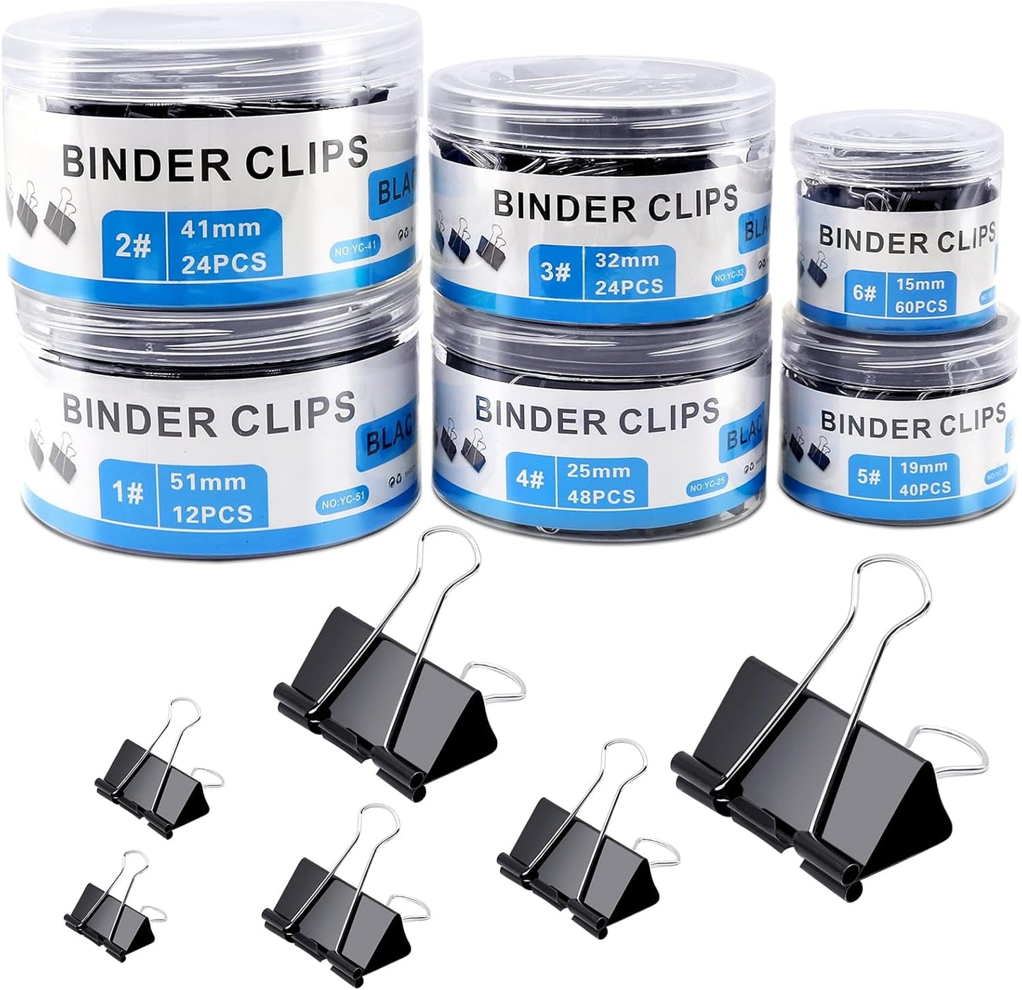 208 PCS Binder Clips Assorted Sizes, Metal Large Binder Clips Bulk, Black Binding Paperwork Clamp for Paper, 6 Size Clips Office Supplies for Business and School
