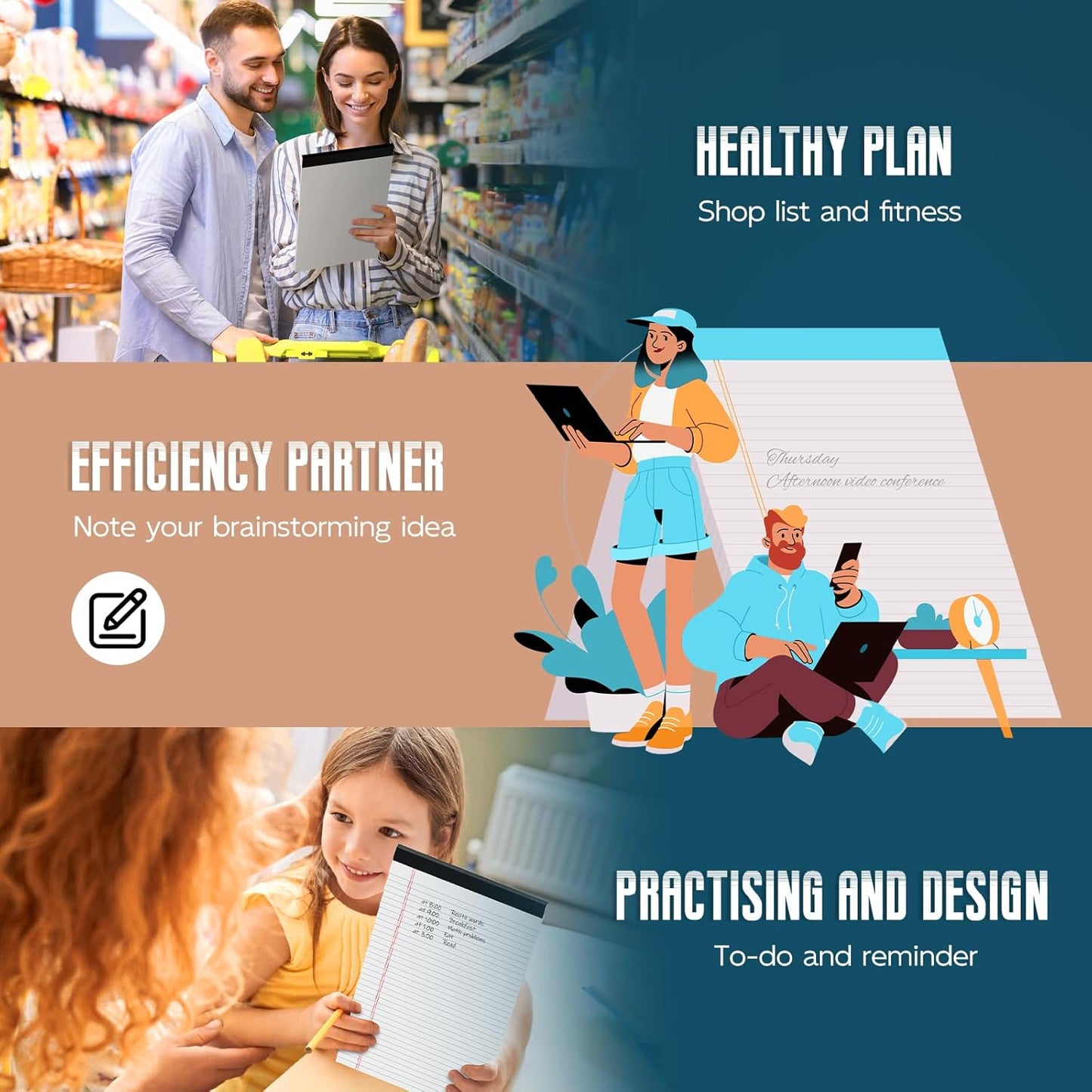 Legal Pads 8.5 x 14 Note Pads, 6 Pack Writing Pads Wide Ruled Notepads, Micro Perforated Notepad, Double-Side Printed Lined Paper Pads 30 Sheets per Notepad, White Legal Pads for Home, Office, School