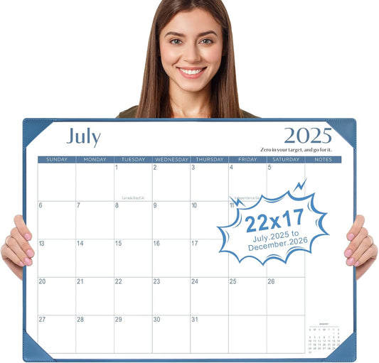 Gannyfer Desk Calendar 2025-2026 with Desktop Mat, Simplified Large 22" x 17" Desktop Calendar, 18 Month Table Calendar from July 2025 to Dec 2026, Perfect for Home School and Office - Dark Blue