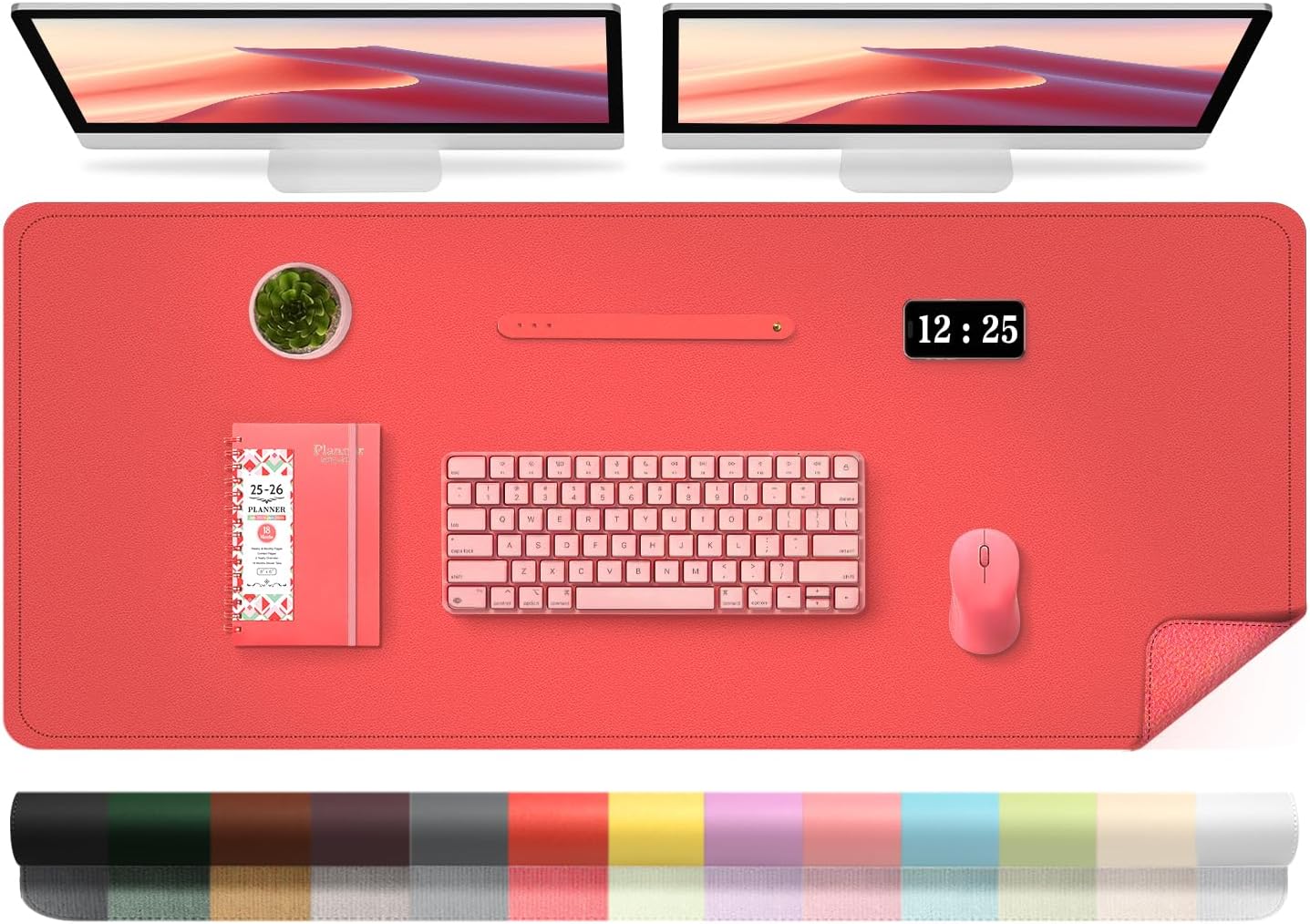 Large Desk Pad 47.2" x 17", Leather Desk Mat Protector, Non-Slip PU Leather Desk Blotter Pad, Large Mouse Keyboard Mat, Waterproof Desk Cover Pad for Office & Home(Candy Red)