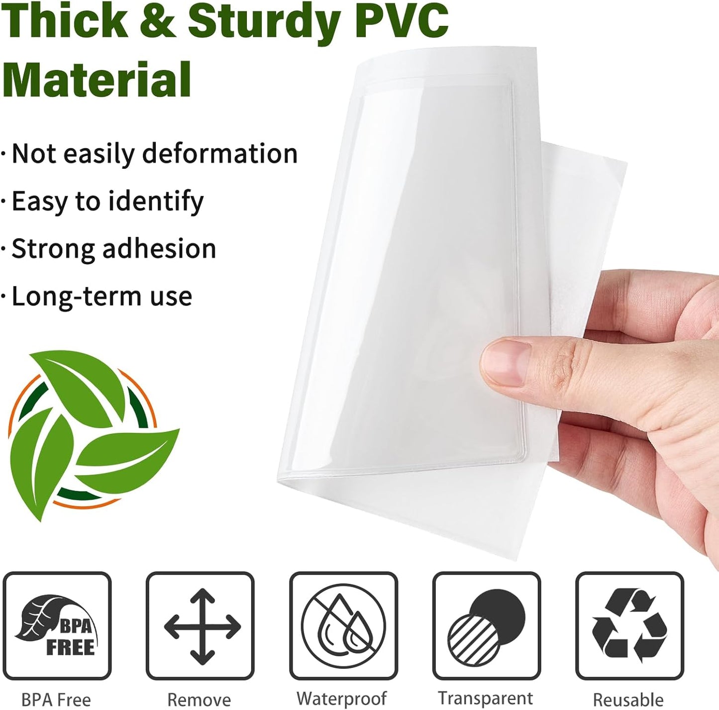 52 Pack Clear Adhesive 3" x 5" Index Card Pockets with Top Open, Plastic Card Sleeves Index Card Holder for Organizing Storage Bins, Library Cards, Notes, Drawer