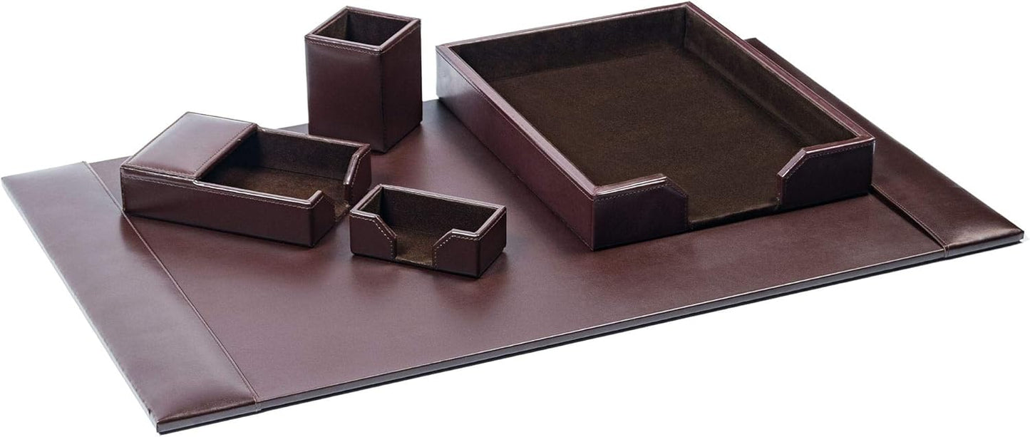 Dacasso Bonded Leather Desk Set - Luxury Leather Desk Pad & Desk Organization Essentials - Office Organization & Executive Desk Decor - (Dark Brown, 5 Piece)