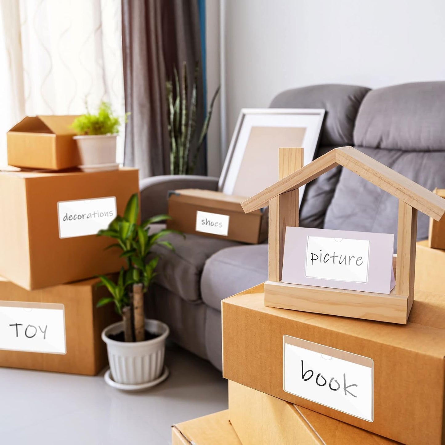 Outus 100 Pcs Clear Self Adhesive Pockets - Bin Labels for Storage Bins, Pocket Label Sleeves, Plastic Index Card Holder with Top Open for Organizing Bins Box Drawer(Mixed Sizes)