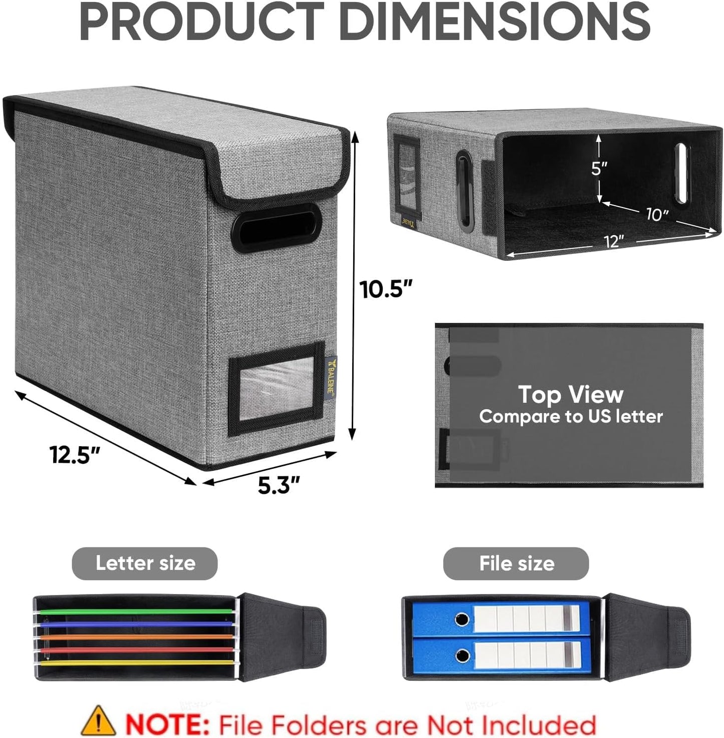 BALEINE File Organizer Box with Lid, Collapsible File Folder Organizer with Plastic Slide, Hanging File Folder Box for Office Document Storage (1 Pack, Grey, S)