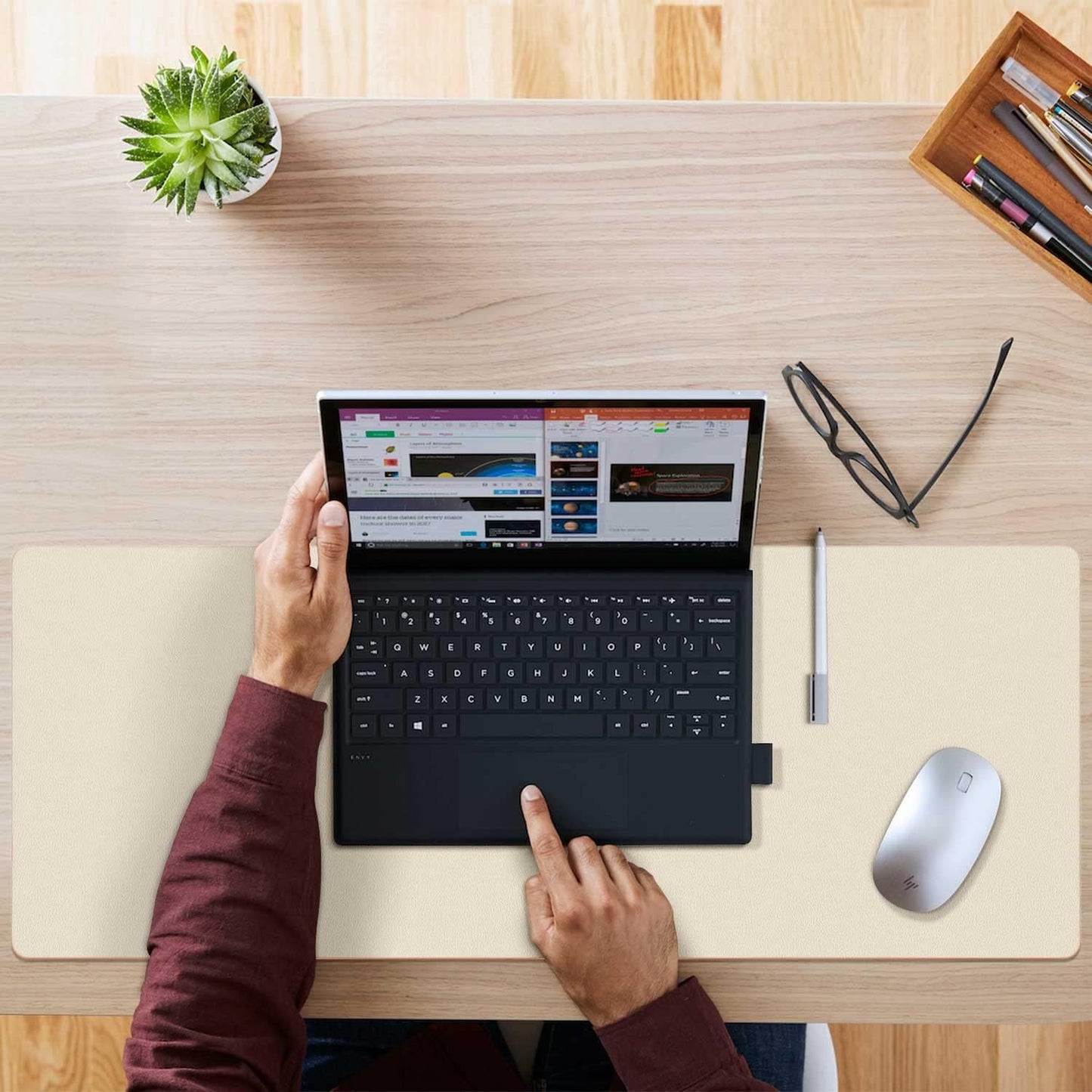 Aothia Double-Sided PU Leather Desk Pad - Non-Slip Large Mouse Pad & Desk Mat for Office, Home - Waterproof, Easy to Clean, Durable Dual-Sided Surface (36" x 17", Beige)