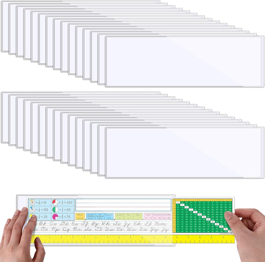 Outus 100 Pcs Clear Self Adhesive Pockets - Bin Labels for Storage Bins, Pocket Label Sleeves, Plastic Index Card Holder with Top Open for Organizing Bins Box Drawer(18 x 4 Inch)