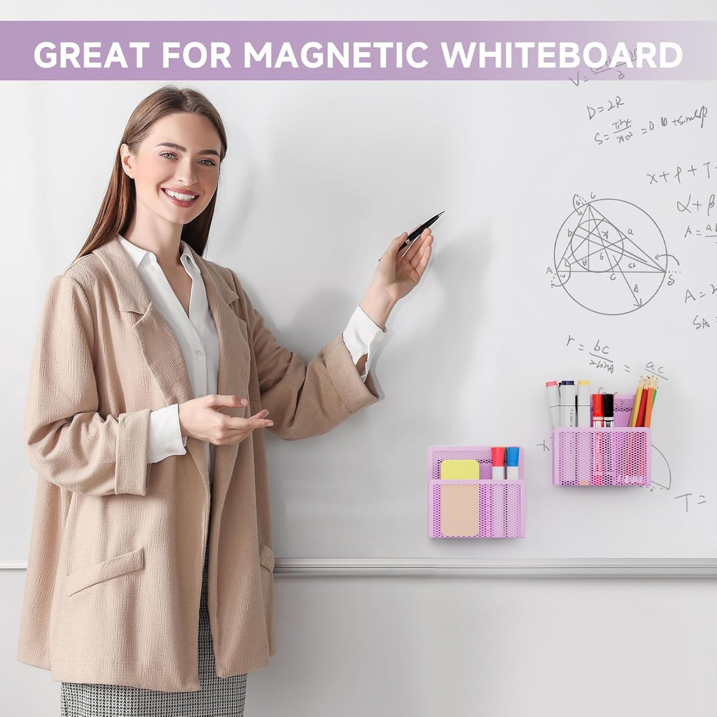 Magnetic Dry Erase Marker Holder, Mesh Pen Holder for Whiteboard，Magnet Pencil Organizer Storage for Refrigerator Locker Accessories Organizer for Home, School and Office(Purple)