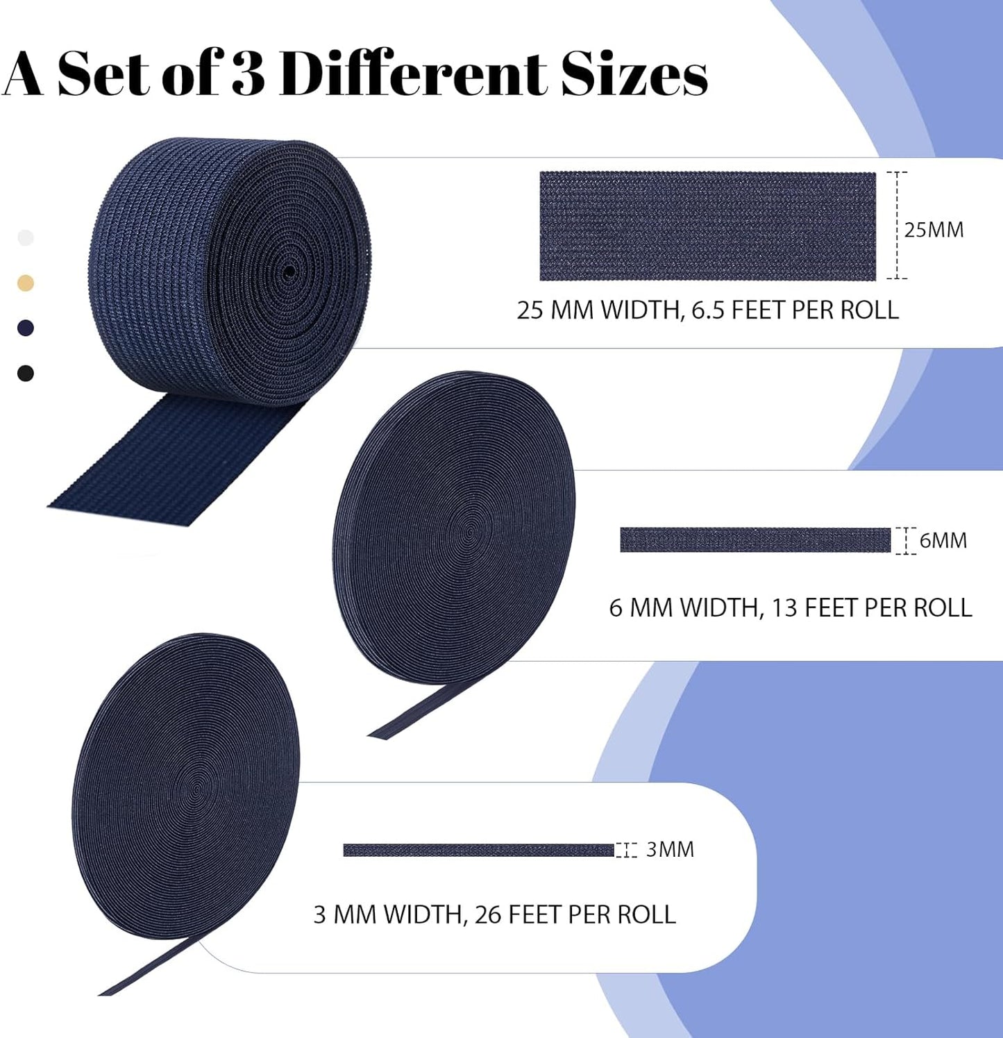 WILLBOND 12 Rolls Colorful Elastic Band Folding Elastic Cord Heavy Duty Stretch Band Knitted Flat Band for Sewing Crafts DIY Comforter Cuffs(Assorted Size X 61 Yard,Retro Colors)