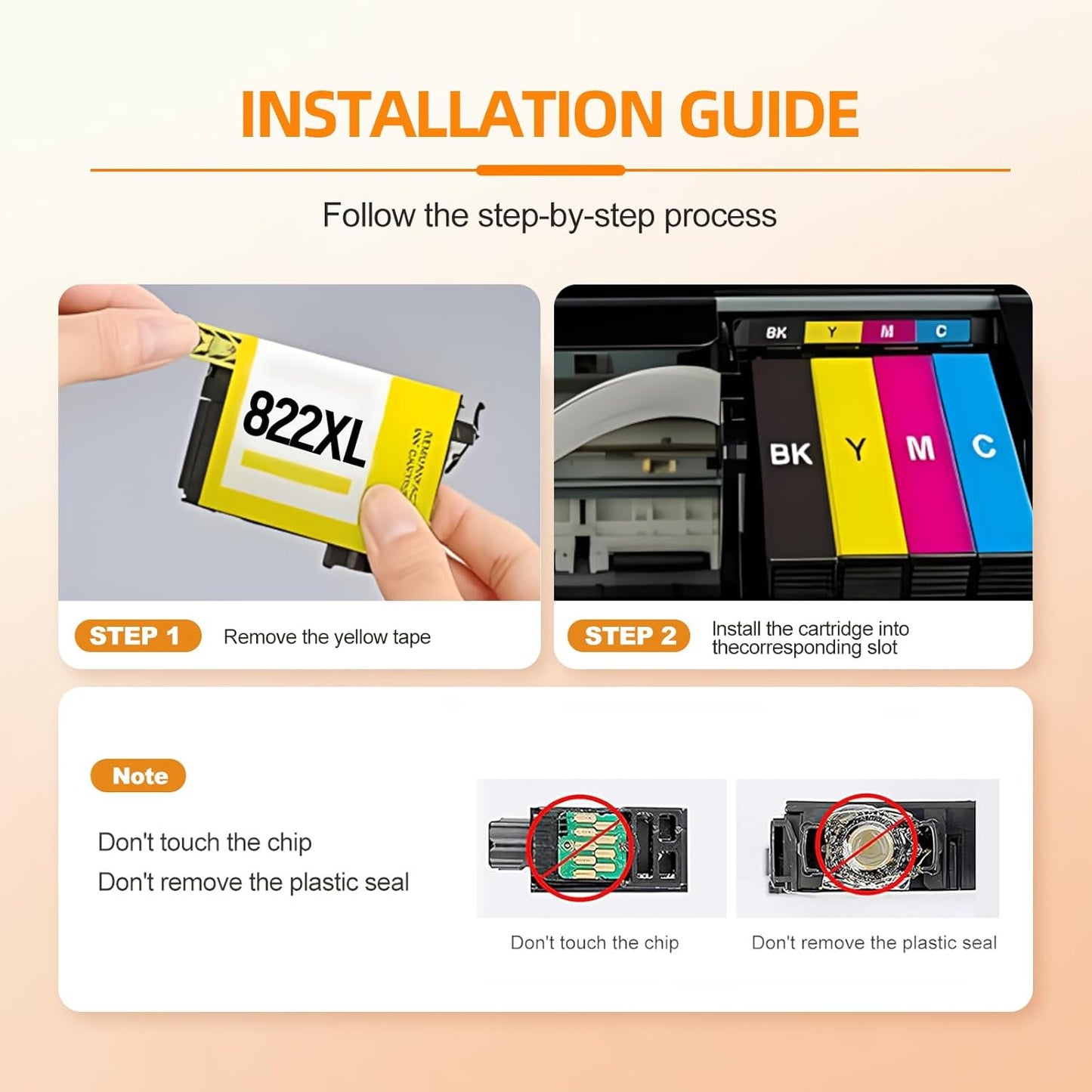 Remanufactured Ink Cartridges Replacement for Epson 822 822XL Ink Cartridges for Workforce Pro WF-3823 WF-4833 WF-4830 WF-4820 (2Black)