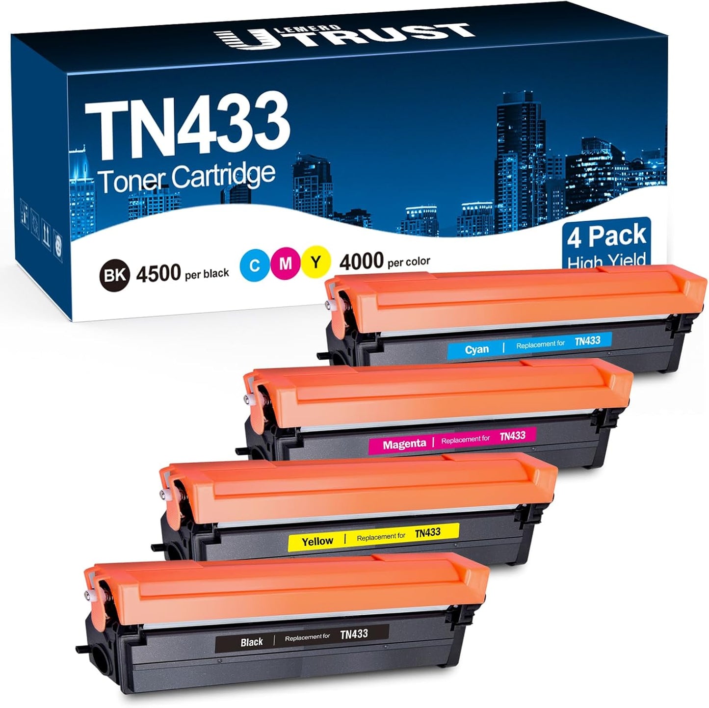 TN433 Toner Cartridge Replacement for Brother TN 433 TN-431 MFC-L8900CDW MFC-L8610CDW HL-L8360CDW HL-L8260CDW Printer Toner (TN433BK TN433C TN433M TN433Y, 4-Pack)