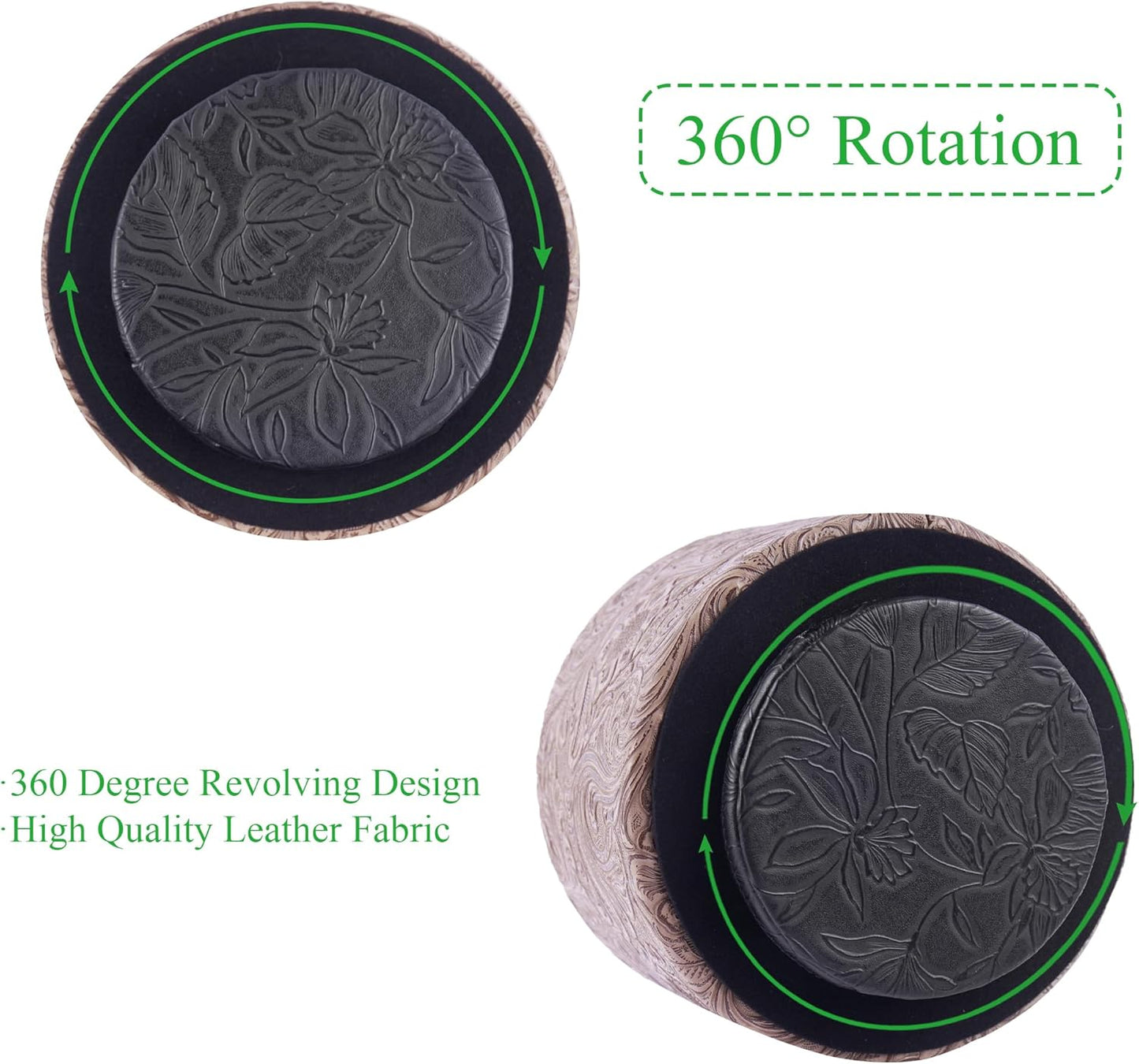 lizimandu Round Leather Art Supply Organizer,Remote Control Holder,360 Degree Spinning,Multi-Functional Pencil Holder,4 Compartments Desktop Stationary Organizer(1-Carved Wood Beige)