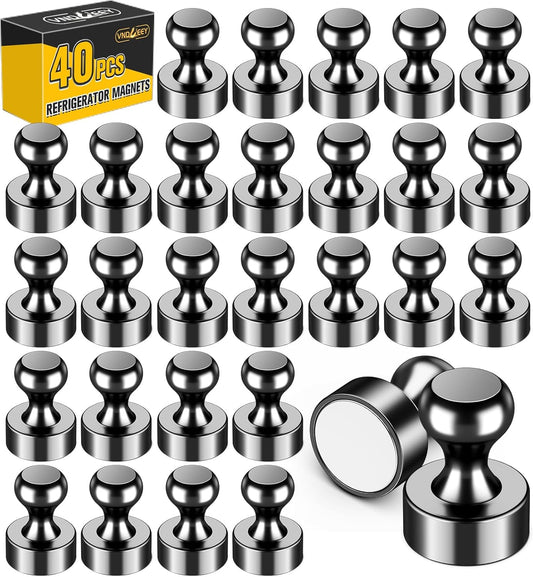 VNDUEEY 40Pcs Fridge Magnets, Black Refrigerator Magnets for Whiteboard, Strong Metal Magnets for Whiteboard, Office, Classroom, Kitchen, Map, Pictures