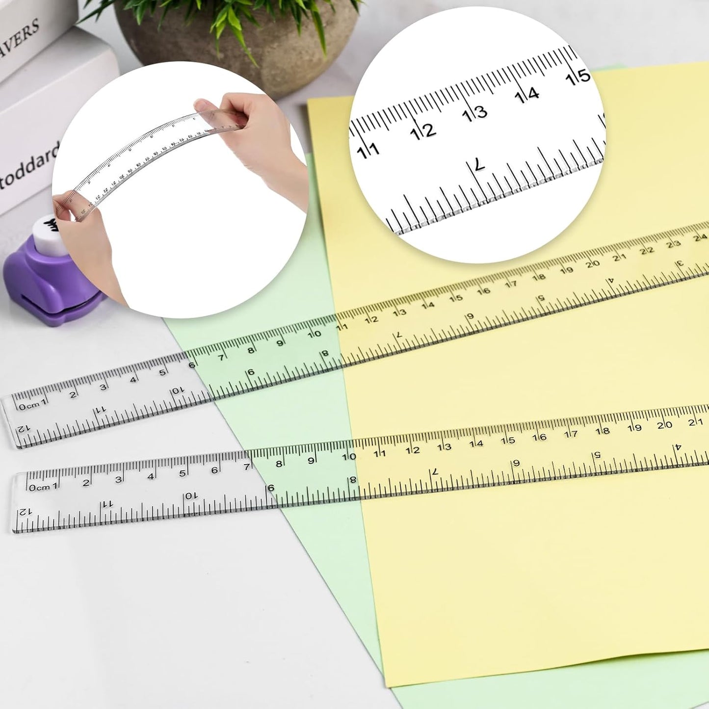 Koogel 2PCS Plastic Clear Rulers, 12 inch Transparent Plastic Straight Rulers with Centimeters and Inches, Measuring Tool for Student Kids School Office Home