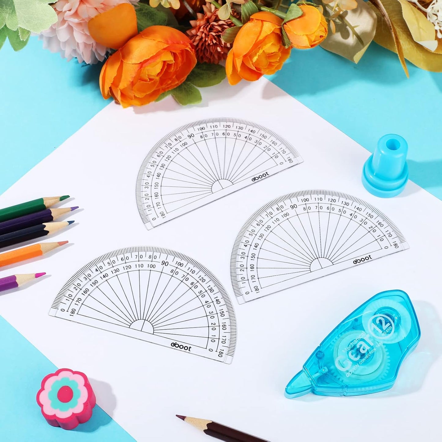 Zonon 100 Pcs 4 Inch Clear Plastic Protractor Bulk Math Protractors Set 180 Degrees Geometry Drafting Tools for Classroom Industry Office Back to School Supplies