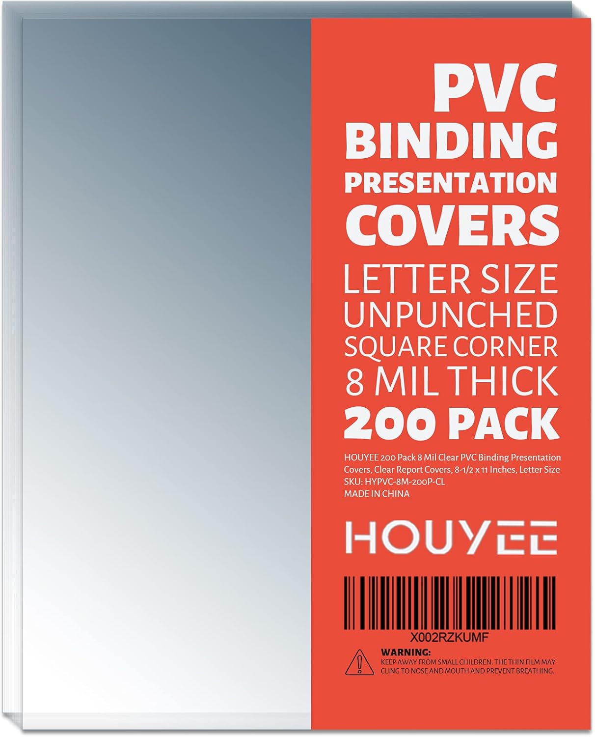 HOUYEE 200 Pack 8 Mil PVC Binding Presentation Covers, Clear Report Covers for Binding, 8-1/2 x 11 Inches, Letter Size
