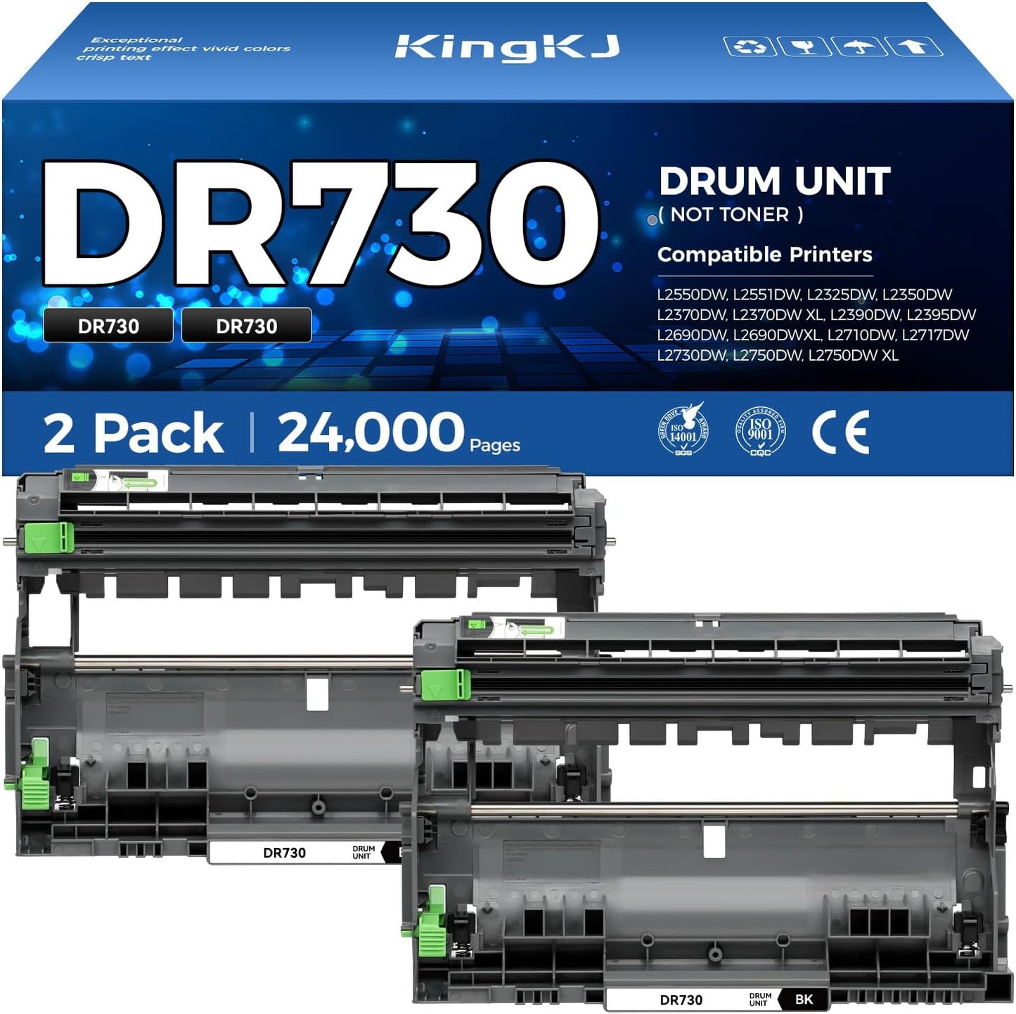 DR730 Drum Unit (Not Toner) 2-Pack Compatible Replacement for Brother DR-730 Imaging Drum MFC-L2710DW MFC-L2750DW DCP-L2550DW HL-L2350DW HL-L2395DW HL-L2370DW HL-L2390DW MFC-L2690DW HL-L2325DW Printer