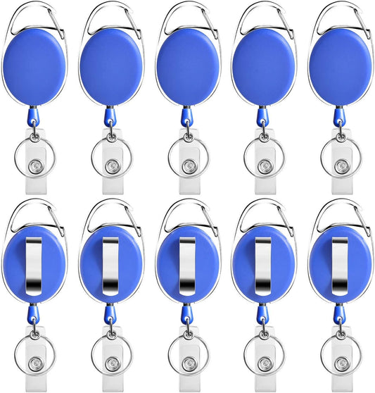 Retractable Badge Holder with Carabiner Reel Clip and Key Ring for ID Card Key Keychain Holders Blue 10 Pieces by Moever