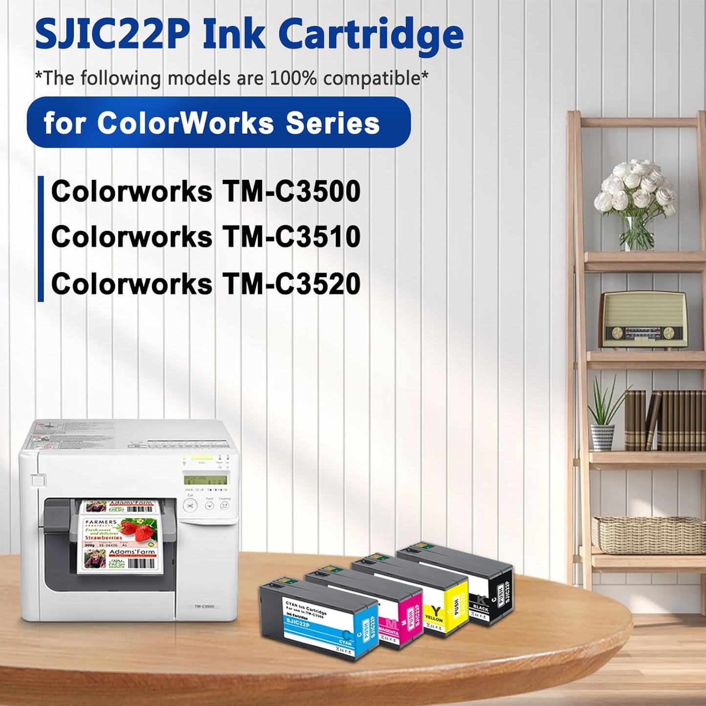 SJIC22P Pigment Ink Cartridge Kit Remanufactured Replacement for Colorworks TM-C3500 TM-C3510 TM-C3520 (C33S020577, C33S020581, C33S020582, C33S020583)