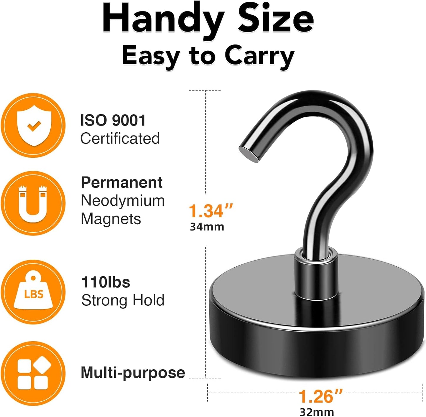 MIKEDE Magnetic Hooks Heavy Duty, 110LB+ Strong Magnet Hooks for Cruise Essentials, Neodymium Earth Magnet Hook for Hanging, Magnetic Metal Hanger for Cruise Cabins, Fridge, Toolbox, Storage - 4 Pack