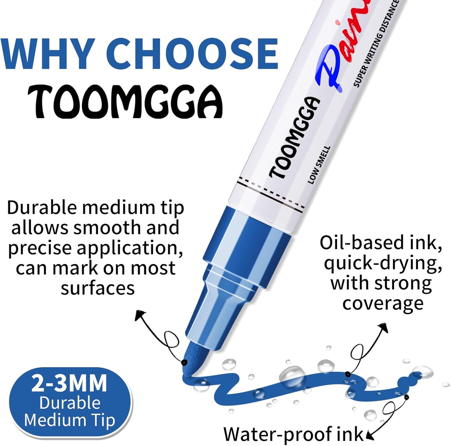 Permanent Paint Pens Blue Paint Markers 6 Pack Oil Based Markers, Quick Drying and Waterproof Marker Pen, Car Tire, Metal, Rock Painting, Wood, Plastic, Canvas, Craft Supplies for Adults