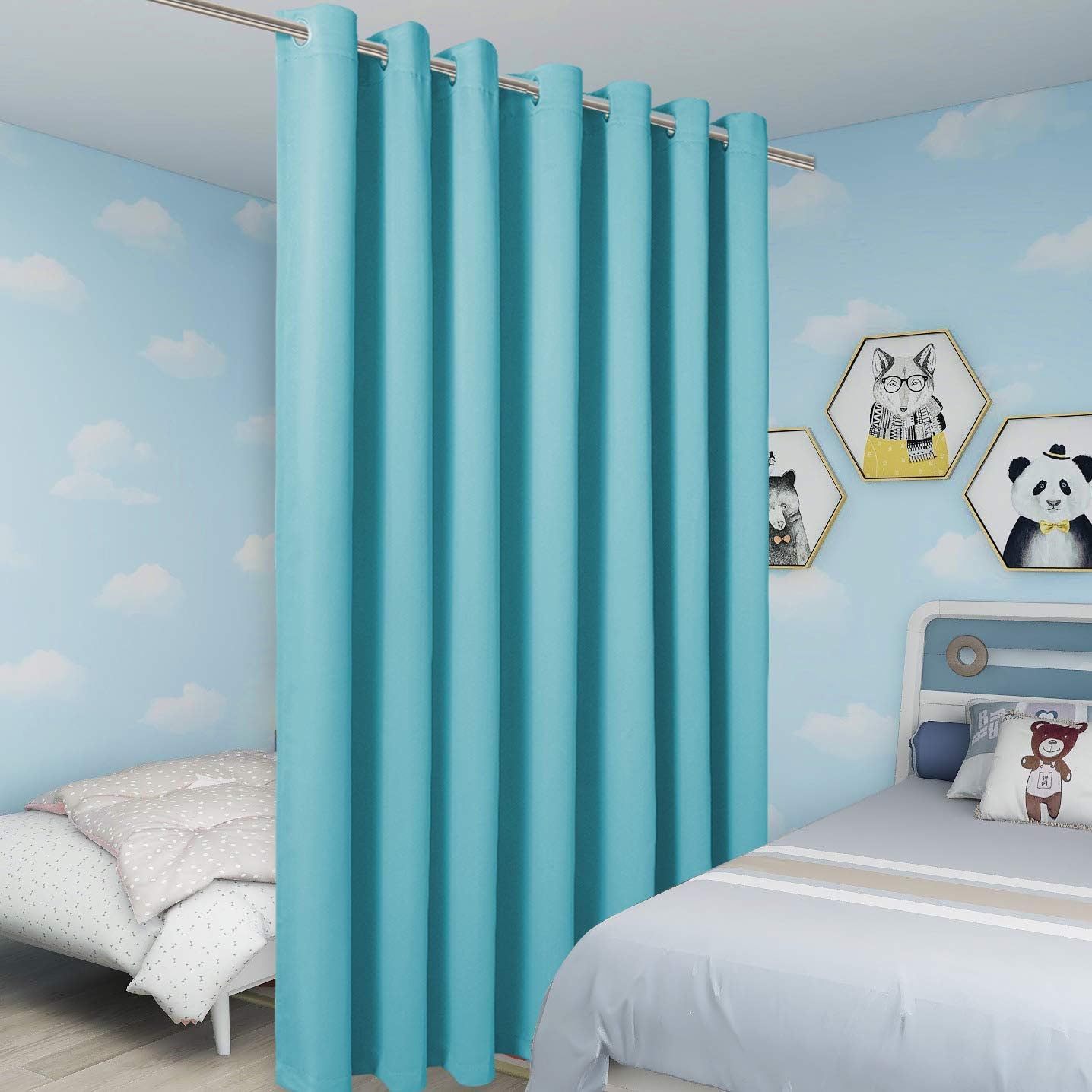 BONZER Extra Wide Room Divider Curtain Total Privacy Wall Noise Reducing Blackout Curtains for Apartment, Studio, 108L x 150W Inch (9L x 12.5W ft), 1 Panel, Teal