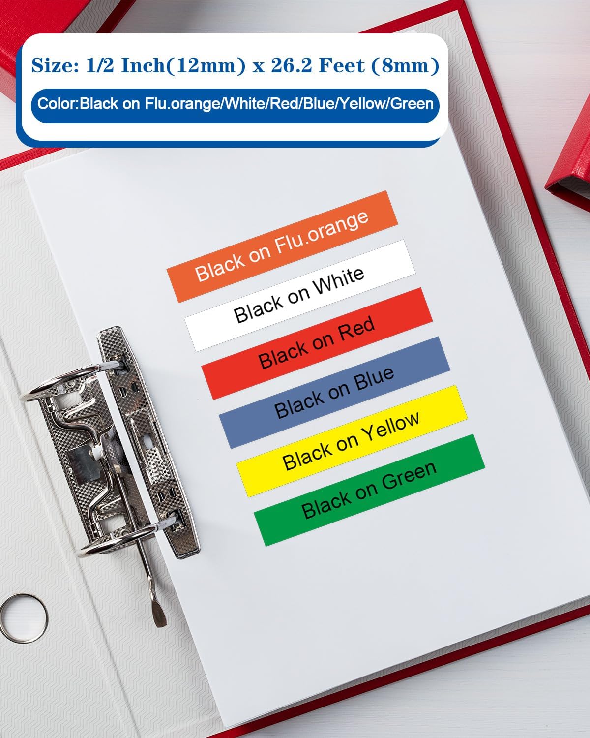 Unismar 6-Pack Compatible for Brother P Touch TZe-231 B31 431 531 631 731 TZe TZ Tape 12mm 0.47 Laminated Flu.Orange/White/Red/Blue/Yellow/Green for Ptouch PT-D220 D210 D400 D410 PTH110 Label Maker