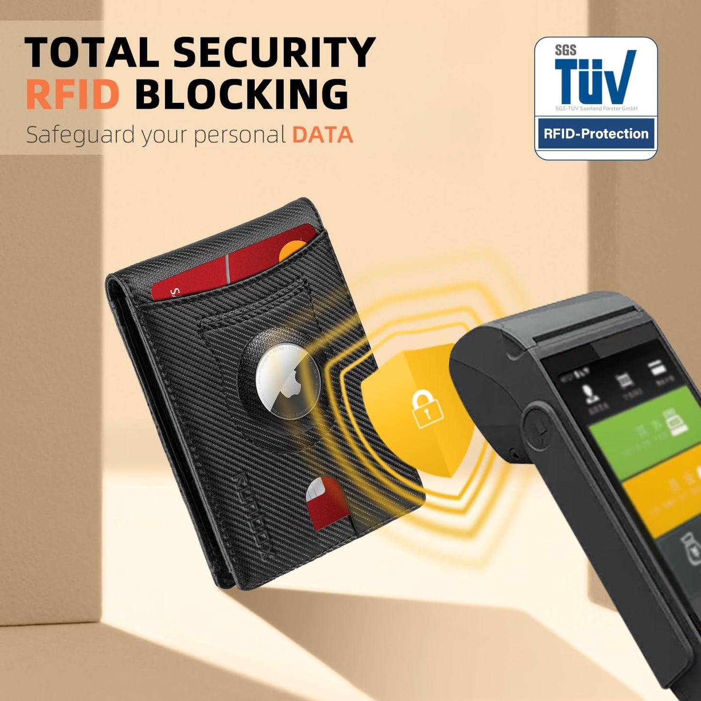 RUNBOX AirTag-Wallet-Mens-Slim-RFID Blocking Wallets Leather with Bill Compartment Air Tag Bifold Card Holder Wallet Gifts for Men Dad