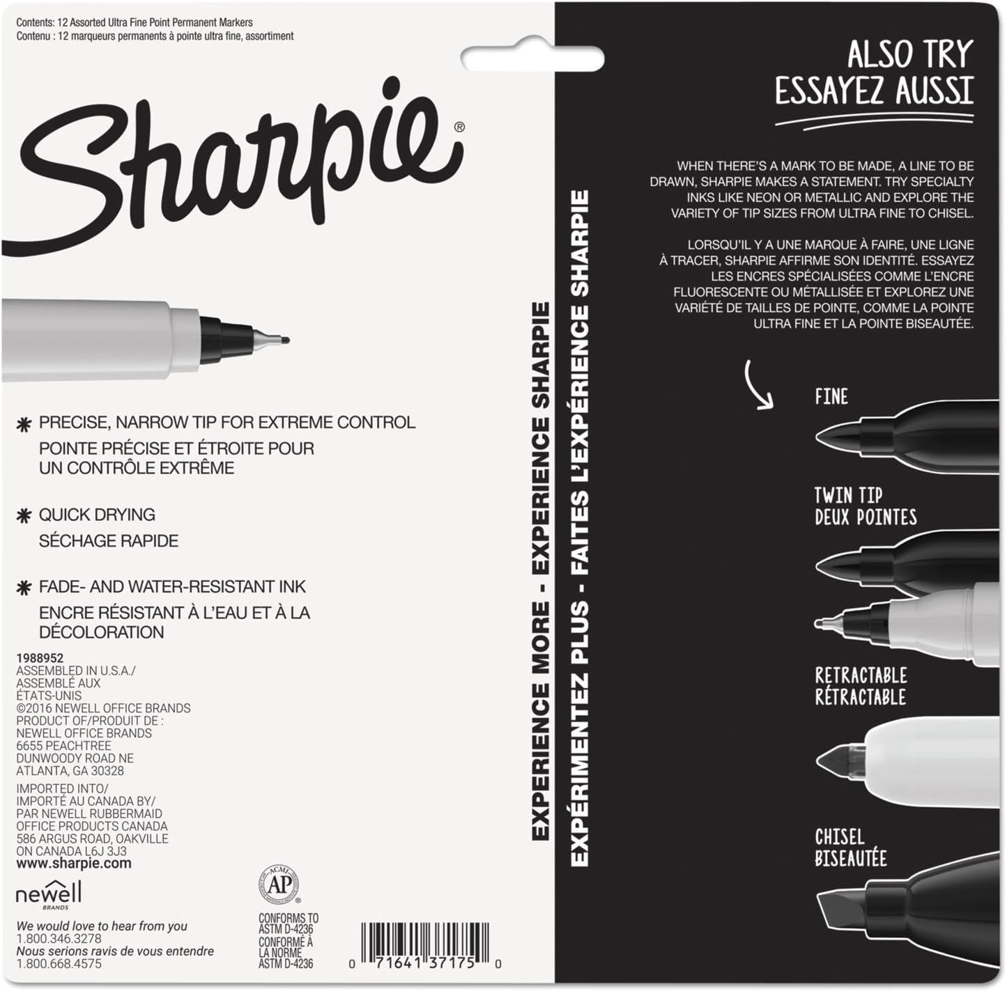 Sharpie Permanent Markers Ultra Fine Point Assorted Colors 12 Count