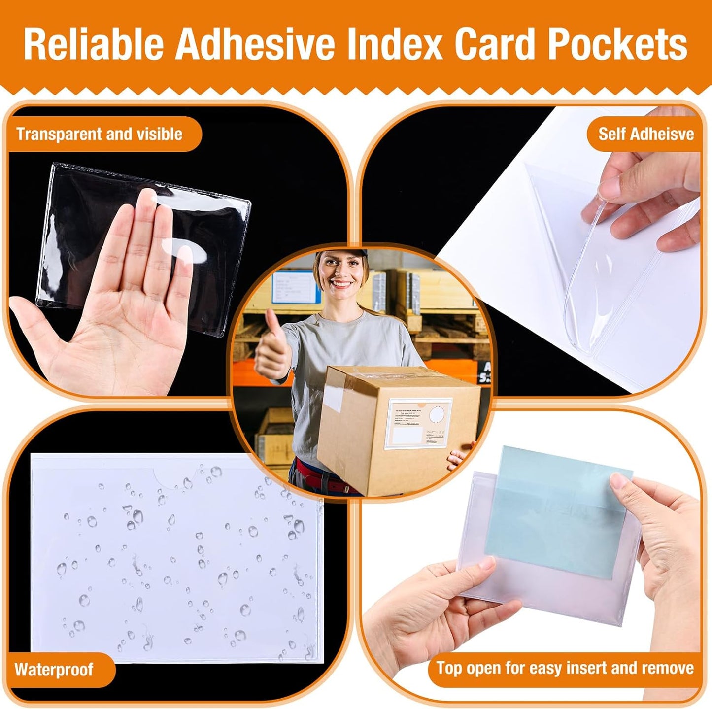 40 PCS Index Card Pockets 4"X6", Self Adhesive Card Pockets, Clear Label Pockets for Storage Bins, Plastic Labels Holders for Organizing, Loading, Drawer,Library Card, Totes, Shelves (4"X6")