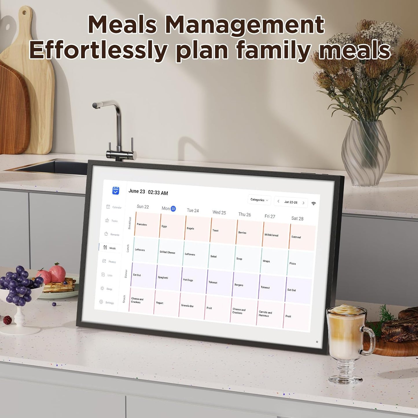 LOOFII 15.6" Smart Digital Calendar – 1920×1080 Full HD Touchscreen Family Planner & Calendar with Chore Chart & Meal Planner, Wall-Mountable (Black White)