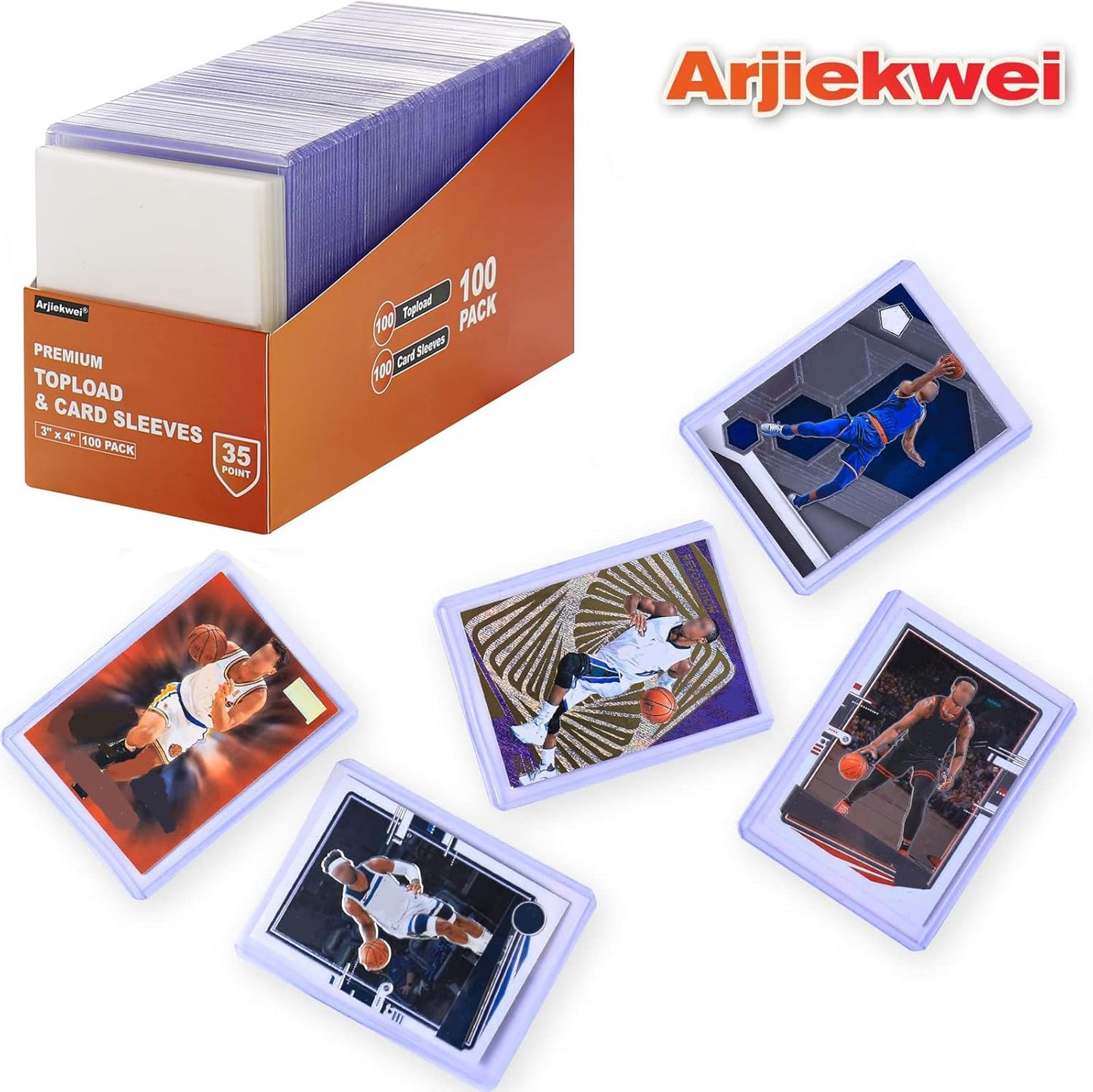 200 Card Sleeves Top Loaders for Cards, Arjiekwei 3"X4" Baseball Cards Protectors Hard Plastic, Premium Toploaders Holder for Trading Sports Football Game Card(100 Top Loaders + 100 Penny Sleeves)