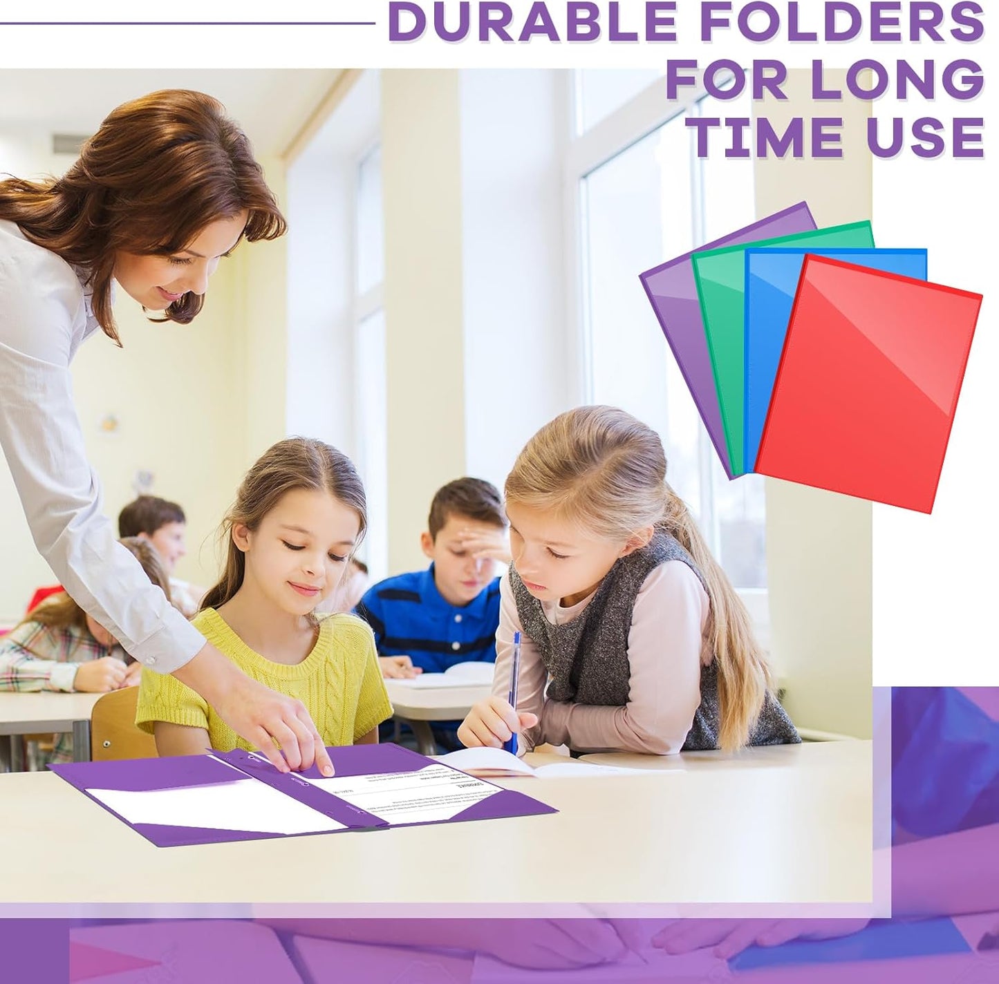 Henoyso 36 Pcs Plastic Folder with Clear Front Pocket and 3 Prong Plastic Folders with Card Slot Pocket Folders with Prongs for School Office (Multicolor)