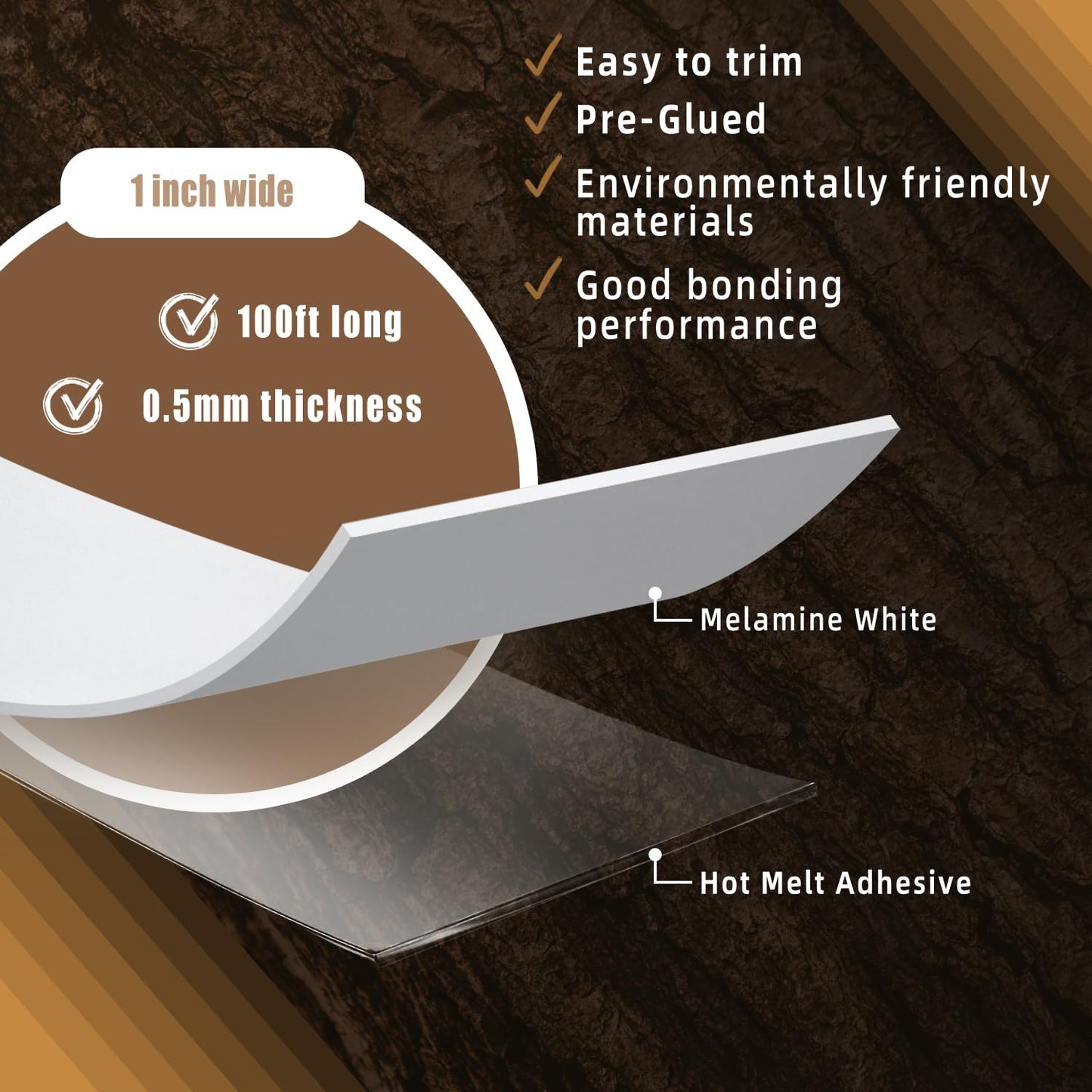GSCIT Club White Edge Banding, 1 inch x 100ft Melamine Edge Banding with Hot Melt Adhesive Preglued Cabinet Edge Banding Flexible White Veneer Edging